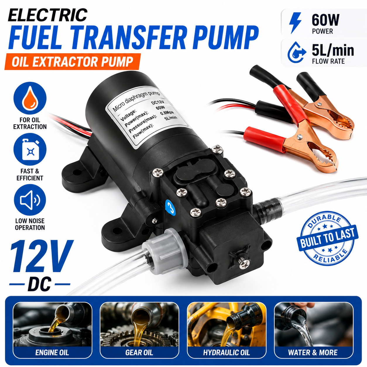 DC 12V 5L Oil Transfer Pump Fluid Extractor Suction Vacuum Change Scavenge Kit
