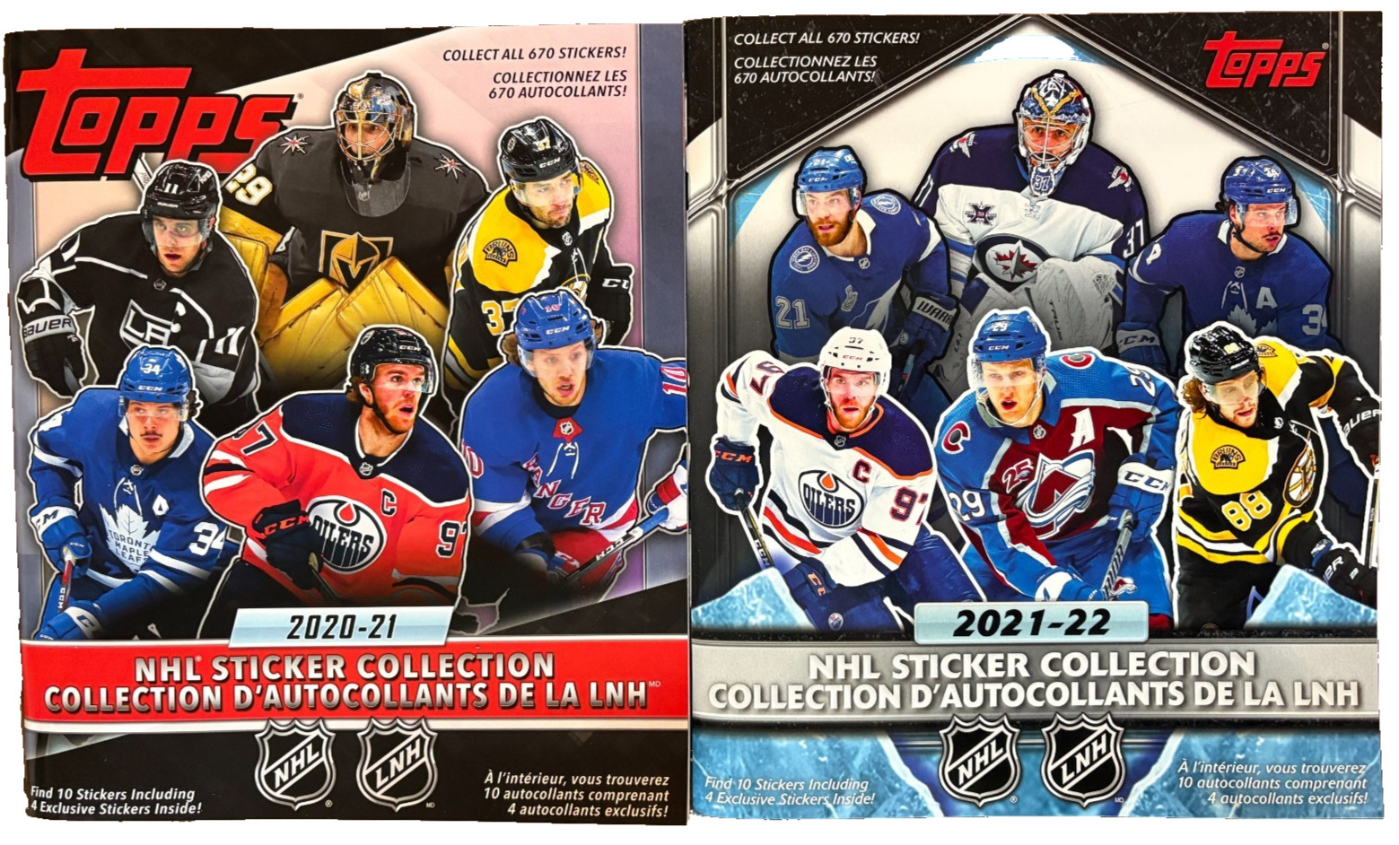 2020-21 & 2021-22 Topps NHL Sticker Collection Albums w/20 Bonus Stickers Unused