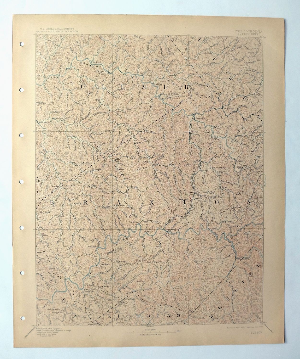 1907 Sutton Glenville Elk River West Virginia Antique USGS Topo Map Topographic