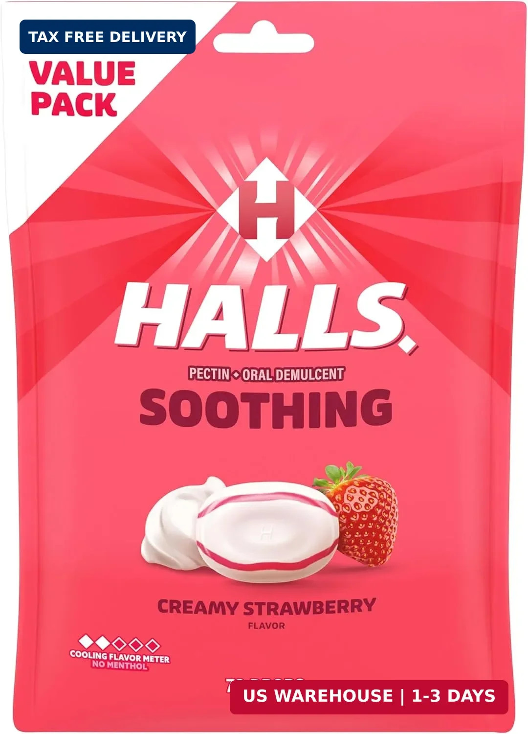 HALLS Throat Soothing Creamy Strawberry Throat Drops, 70 Drops