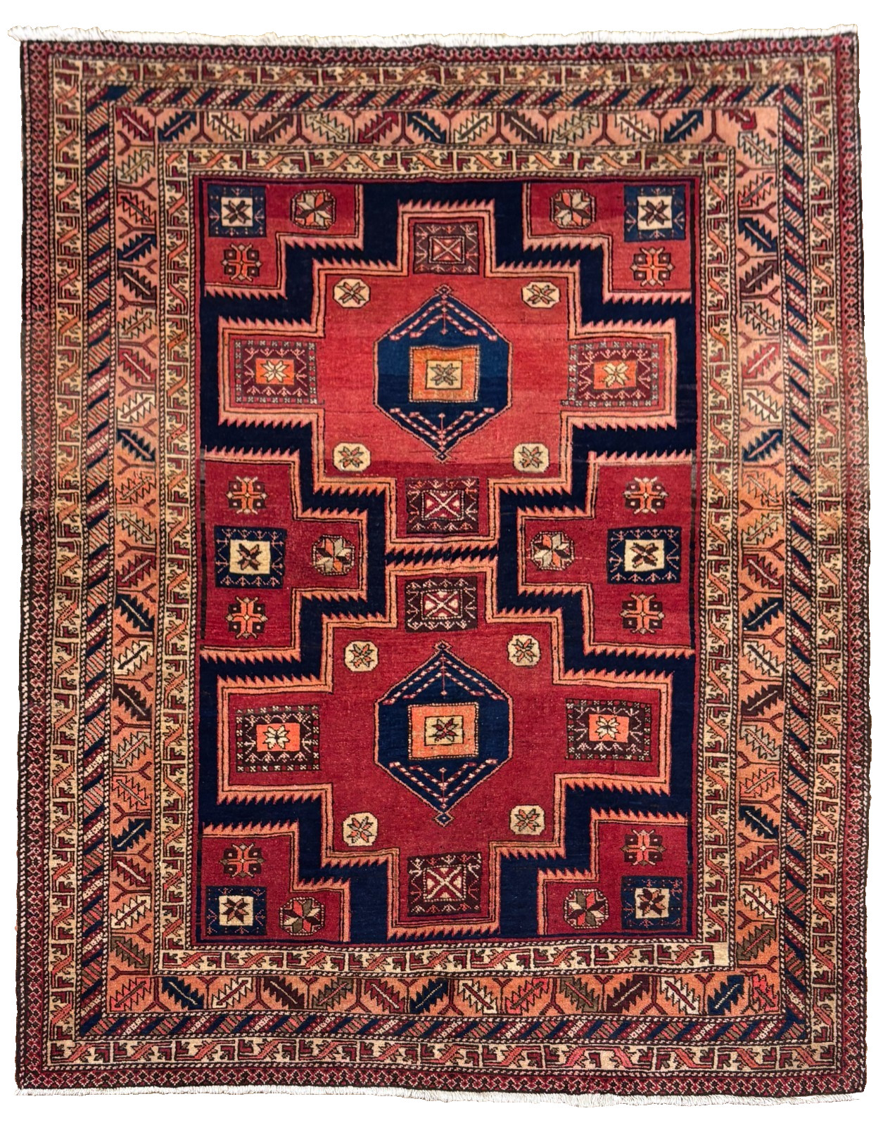 Antique Vintage Ardebil Tribal Geometric Hand Knotted Wool Oriental Area Rug 5x8