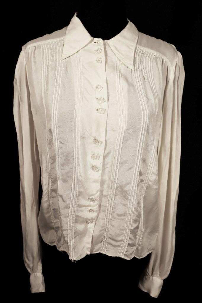 Vintage 1940\'s Fancy French Cream Rayon Blouse Size Large Very Good Condition