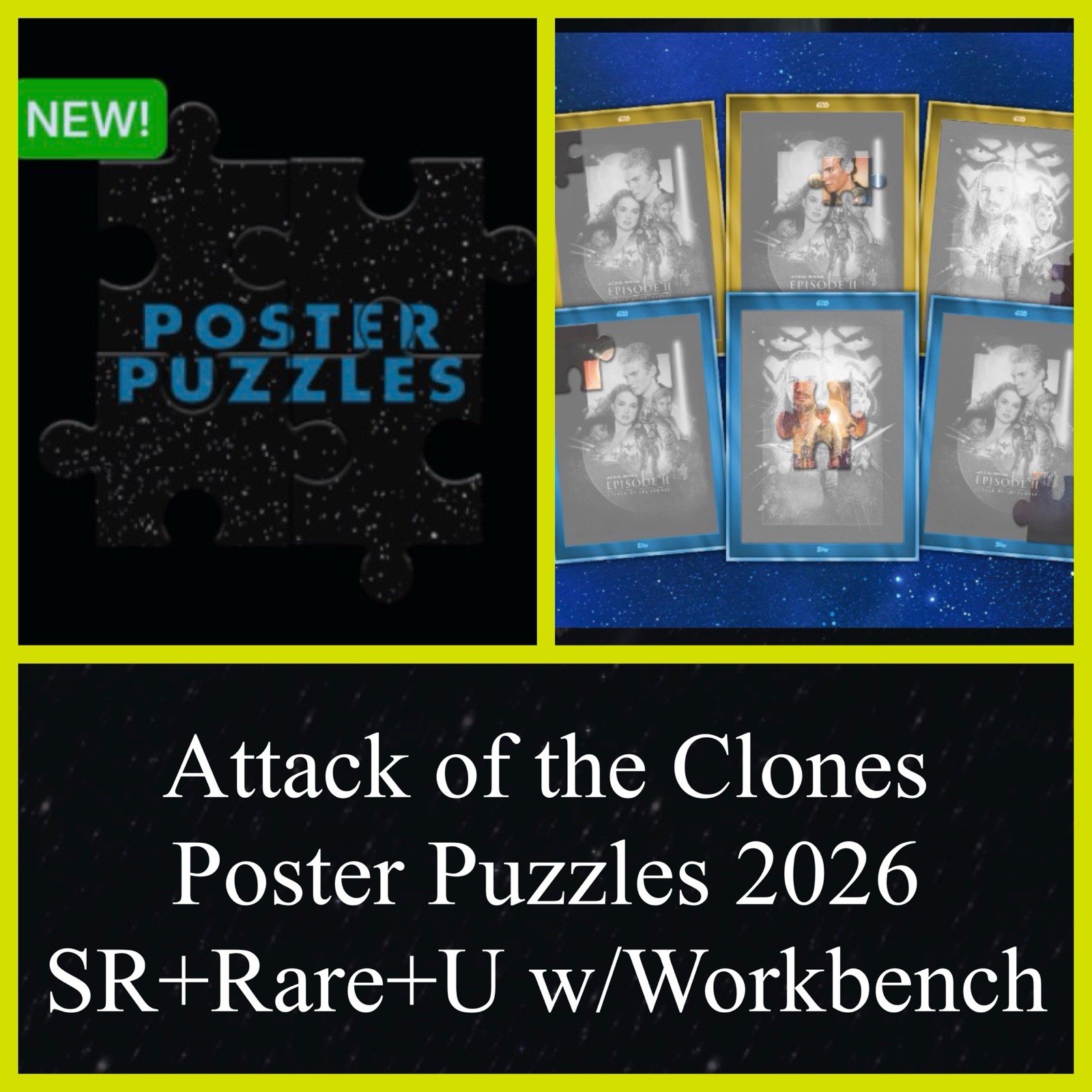 ATTACK OF CLONES POSTER PUZZLES SR+R+U SET+WORKBENCH-TOPPS STAR WARS CARD TRADER