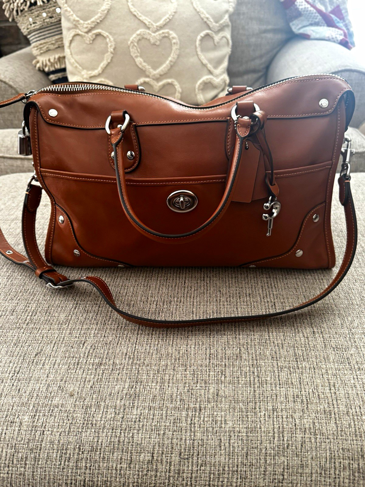 Coach Brown Large 38 Rhyder Satchel Top Handle, Zip/Turn Lock, Strap, Hangtags Coach Brown Large 38 Rhyder Satchel Top Handle, Zip/Turn Lock, Strap, Hangtags