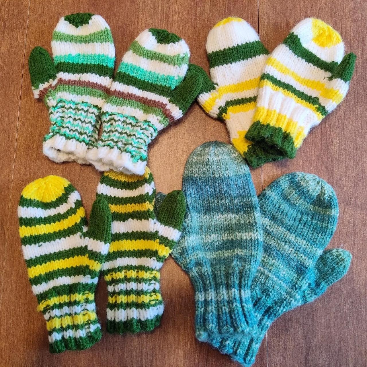 Handmade Kids Knit Mittens – 4 Pair Bundle – Kids Sizes – Sold as a Set. 