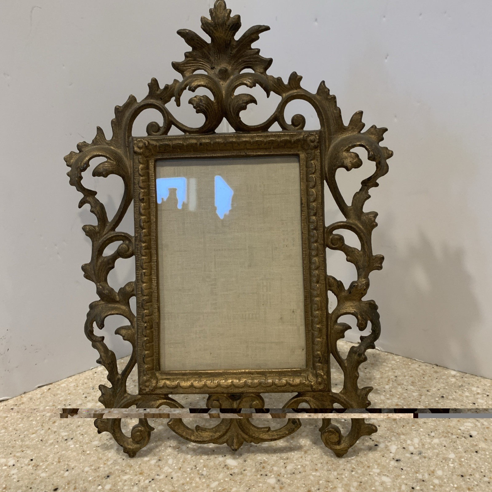 ANTIQUE VICTORIAN GILDED CAST IRON DRESSER PICTURE FRAME ORNATE VINTAGE