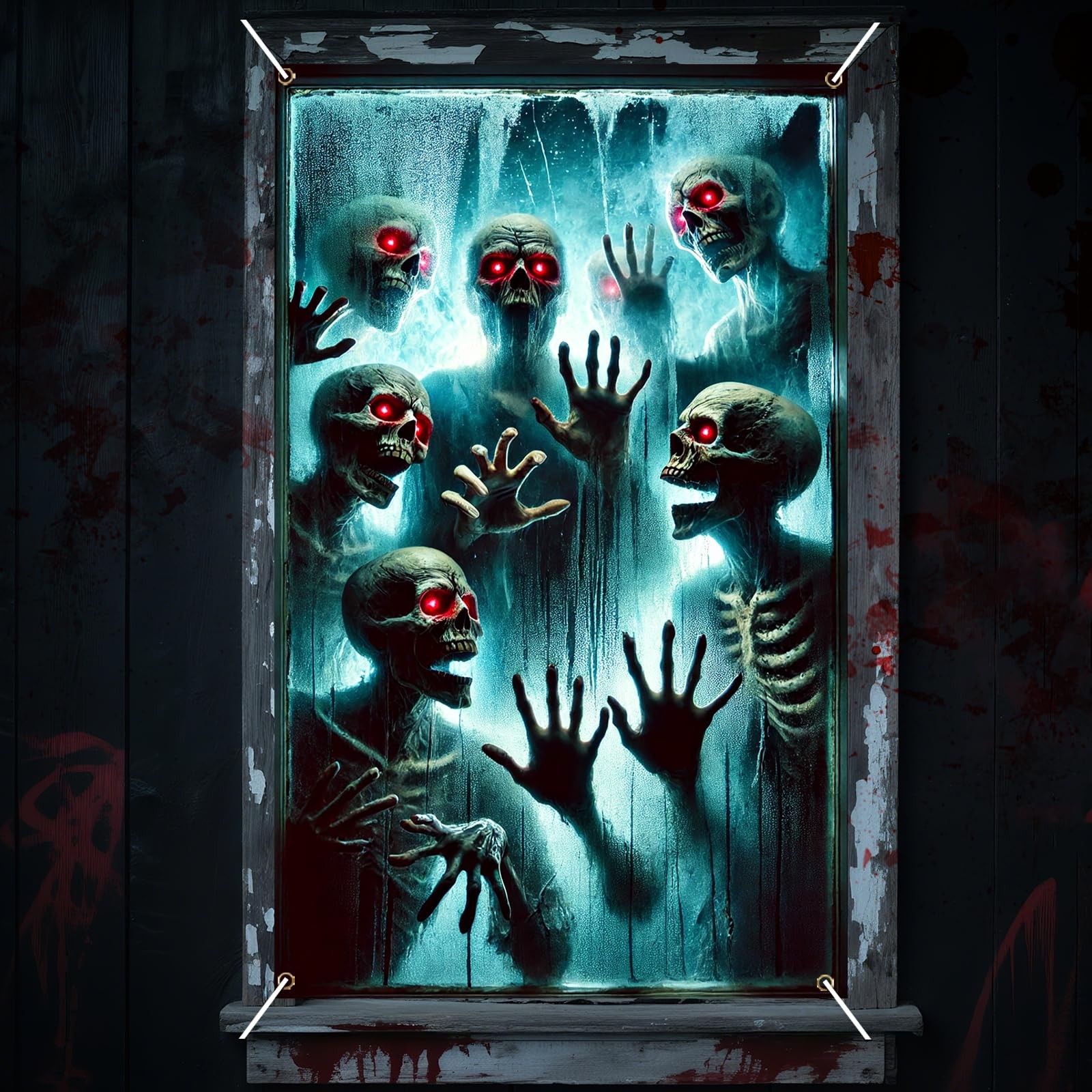 Nuxovilar Halloween Window Decorations, Multiple Red - Eyed Skulls Clawing Ha...