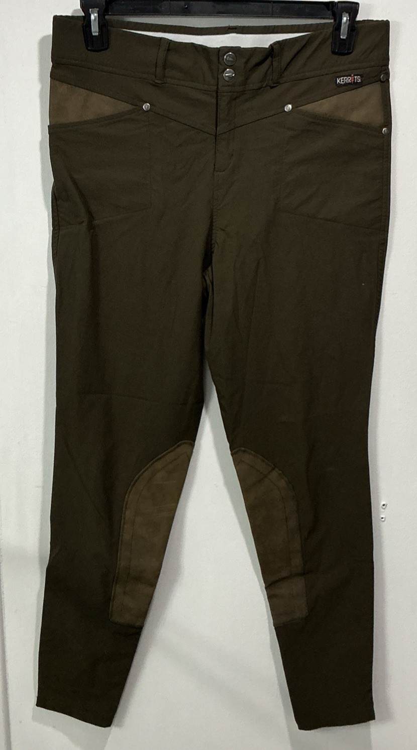 KERRITS Crossover Knee Patch Riding Breeches Womens XL Olive Green Equestrian 