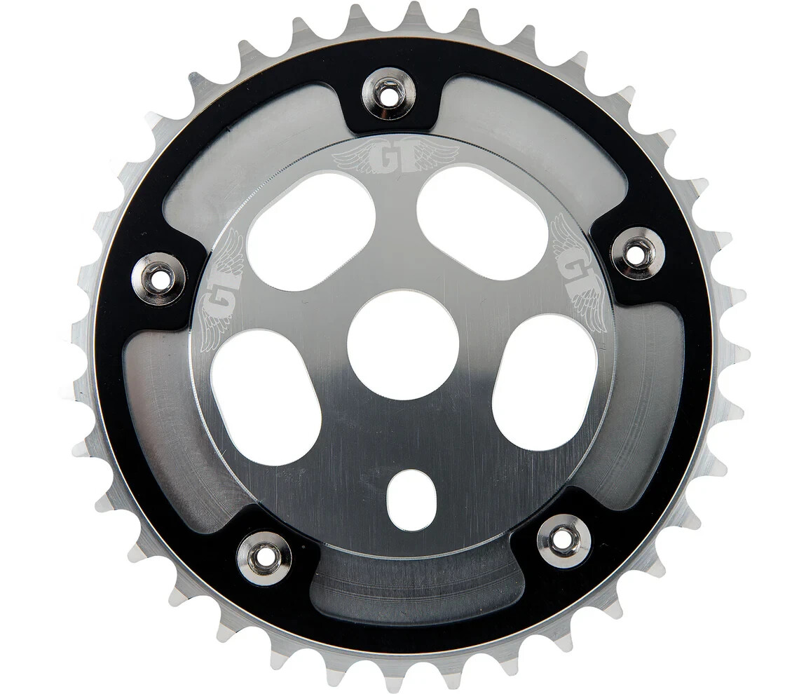 New GT Power Disc & 36T Sprocket w/adapter Ring BMX Silver & Black / Wing New GT Power Disc & 36T Sprocket w/adapter Ring BMX Silver & Black / Wing