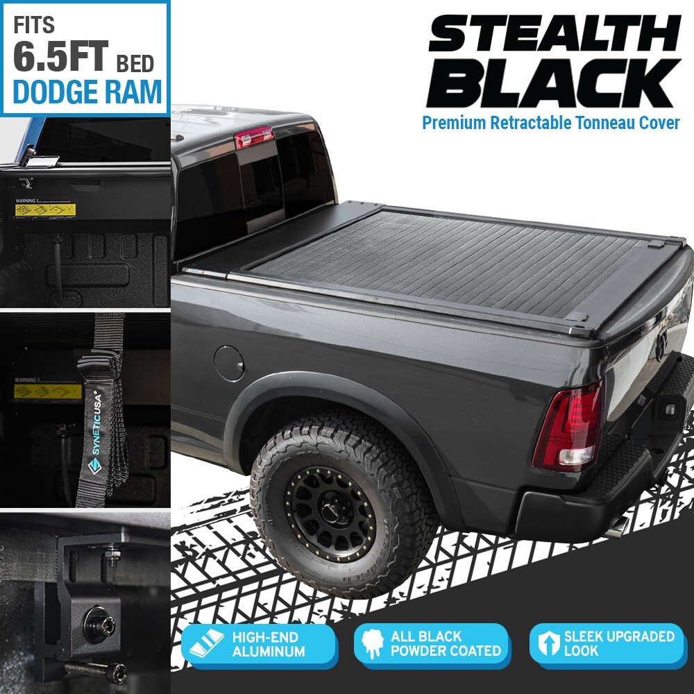 6.5ft Stealth Black MRB Tonneau Cover Premium Retractable For 2002-26 RAM 1500