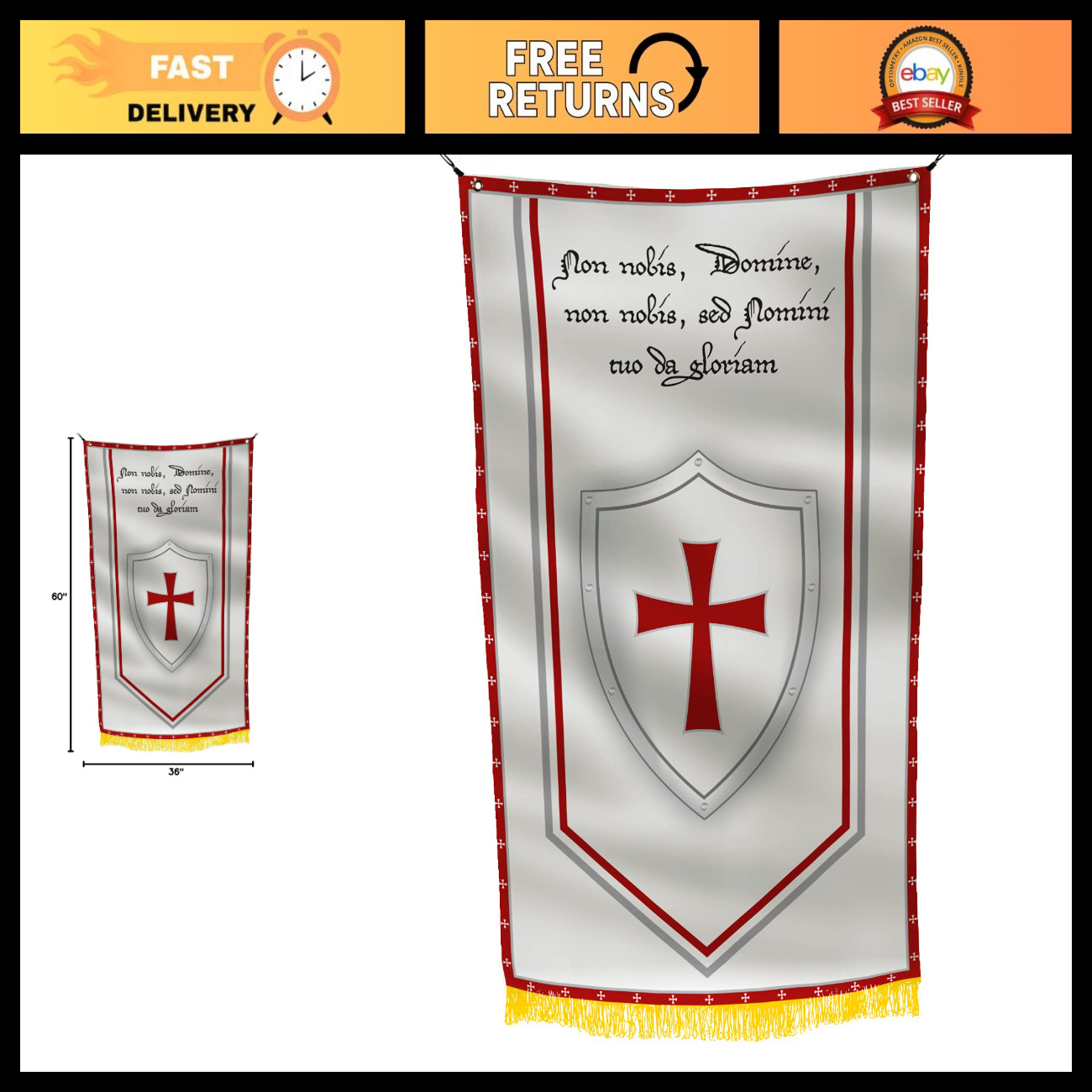Medieval Knights Templar Cross Flag 3x5 Ft - Holy Warriors History Banner Decor Medieval Knights Templar Cross Flag 3x5 Ft - Holy Warriors History Banner Decor