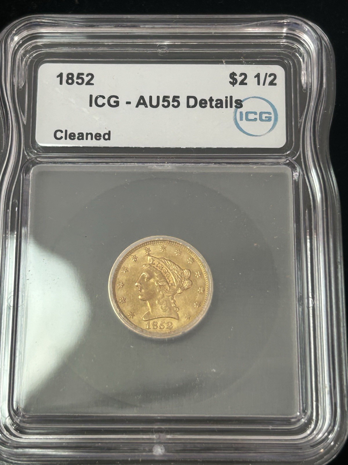 SASA 1852 Gold $2.5 Qtr Eagle ICG Au55 Details
