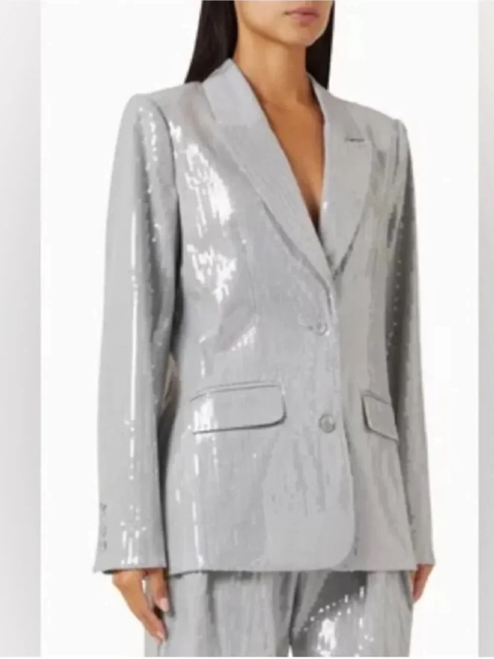 NWT Good American Sequin Oversized Blazer Jacket Heather Grey Sz. Small