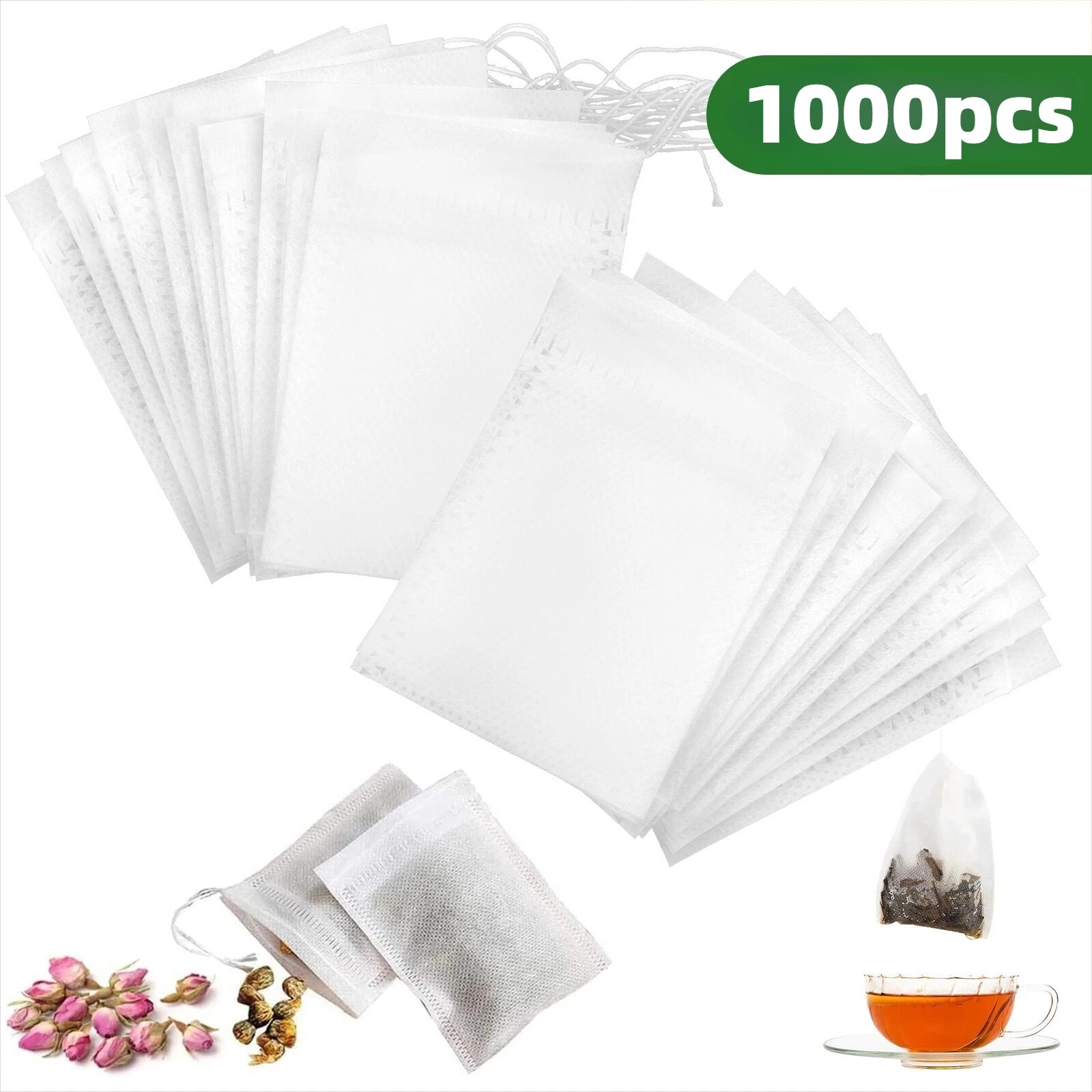 1000pcs Disposable Empty Tea Bag Drawstring Seal Teabags Loose Leaf Tea Filters