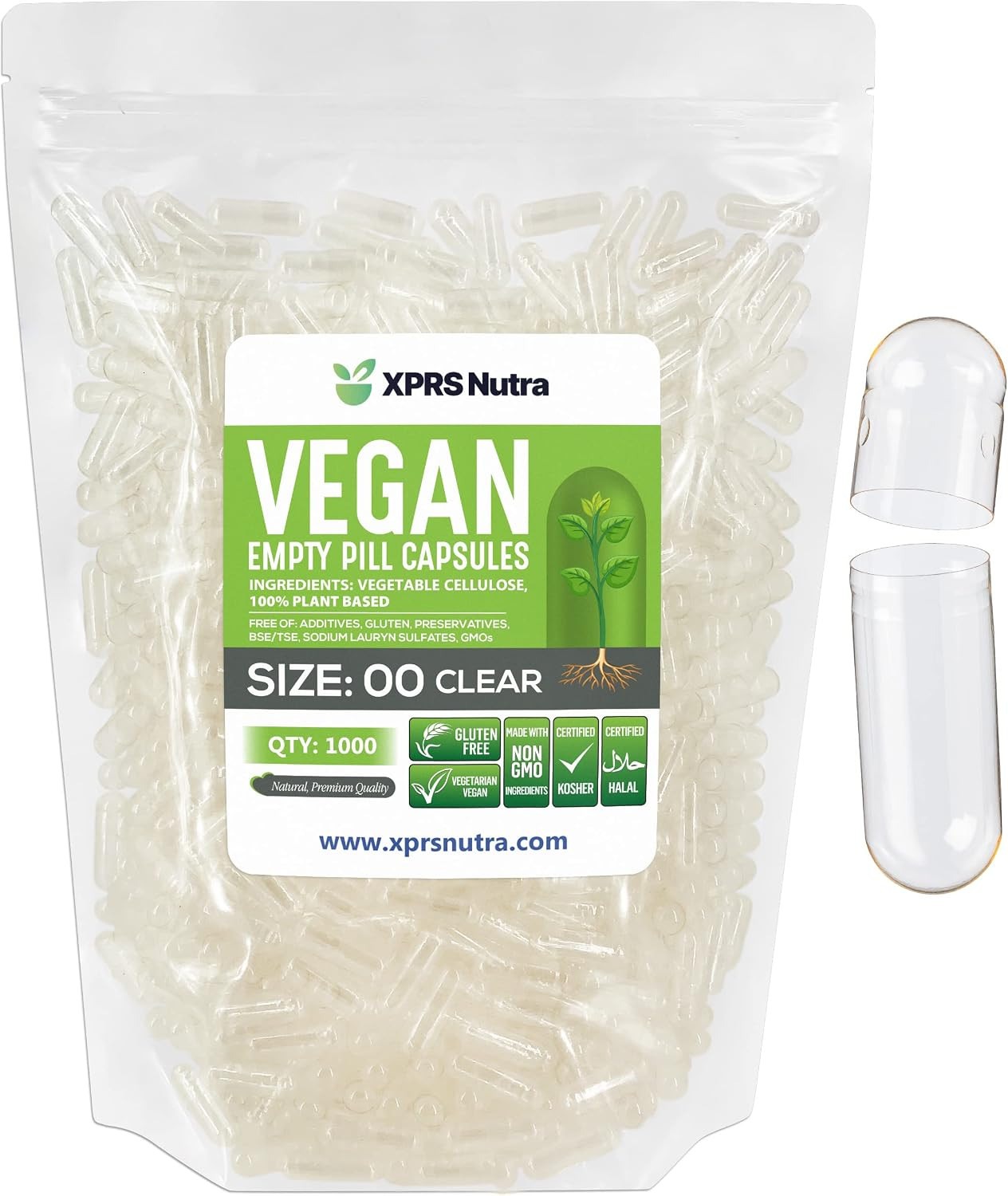 Size 00 Empty Capsules - 1000 Clear Count Empty Vegan Capsules - Vegetarian Empt