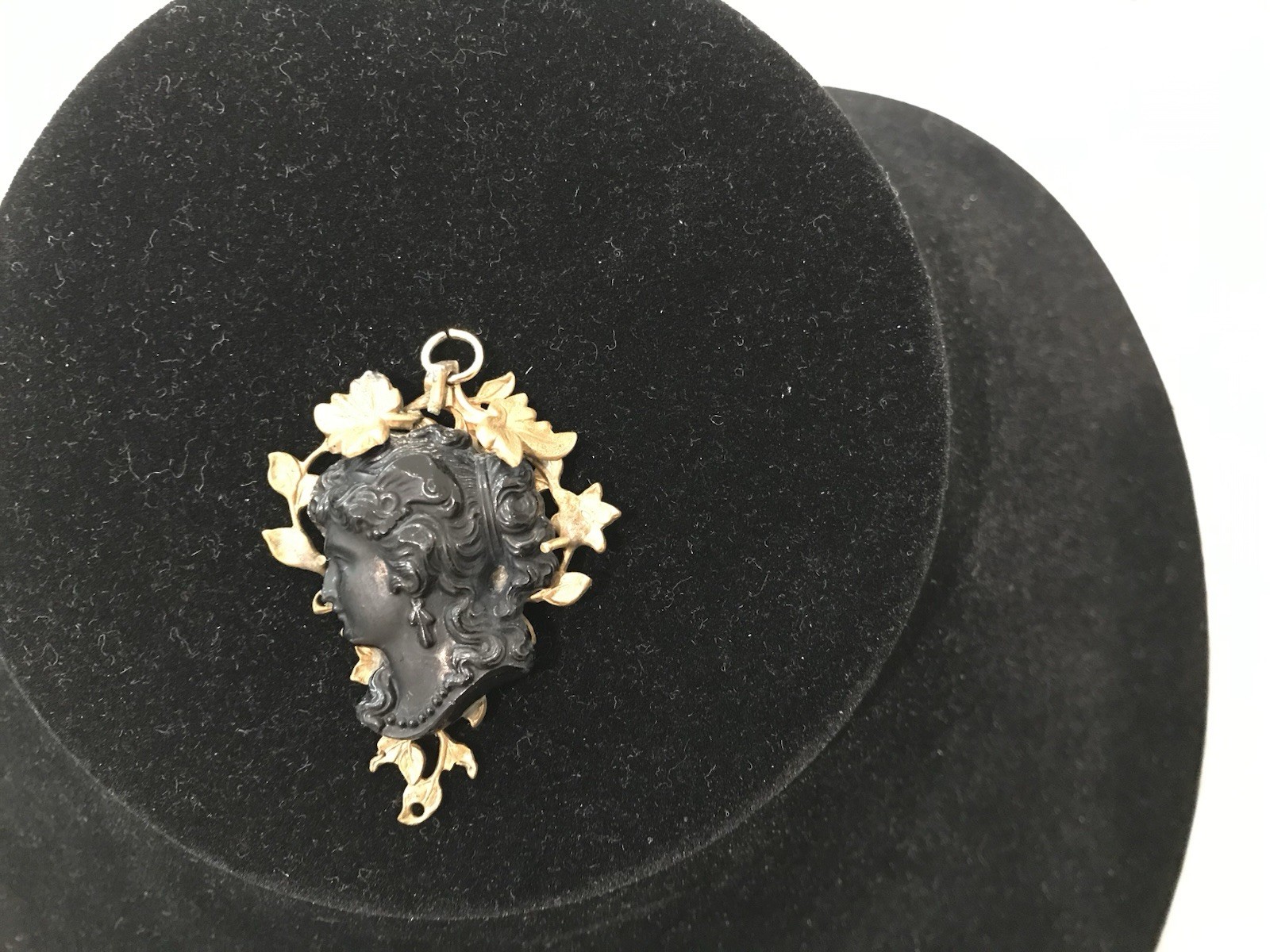 Victorian Lava Cameo Pendant Brass