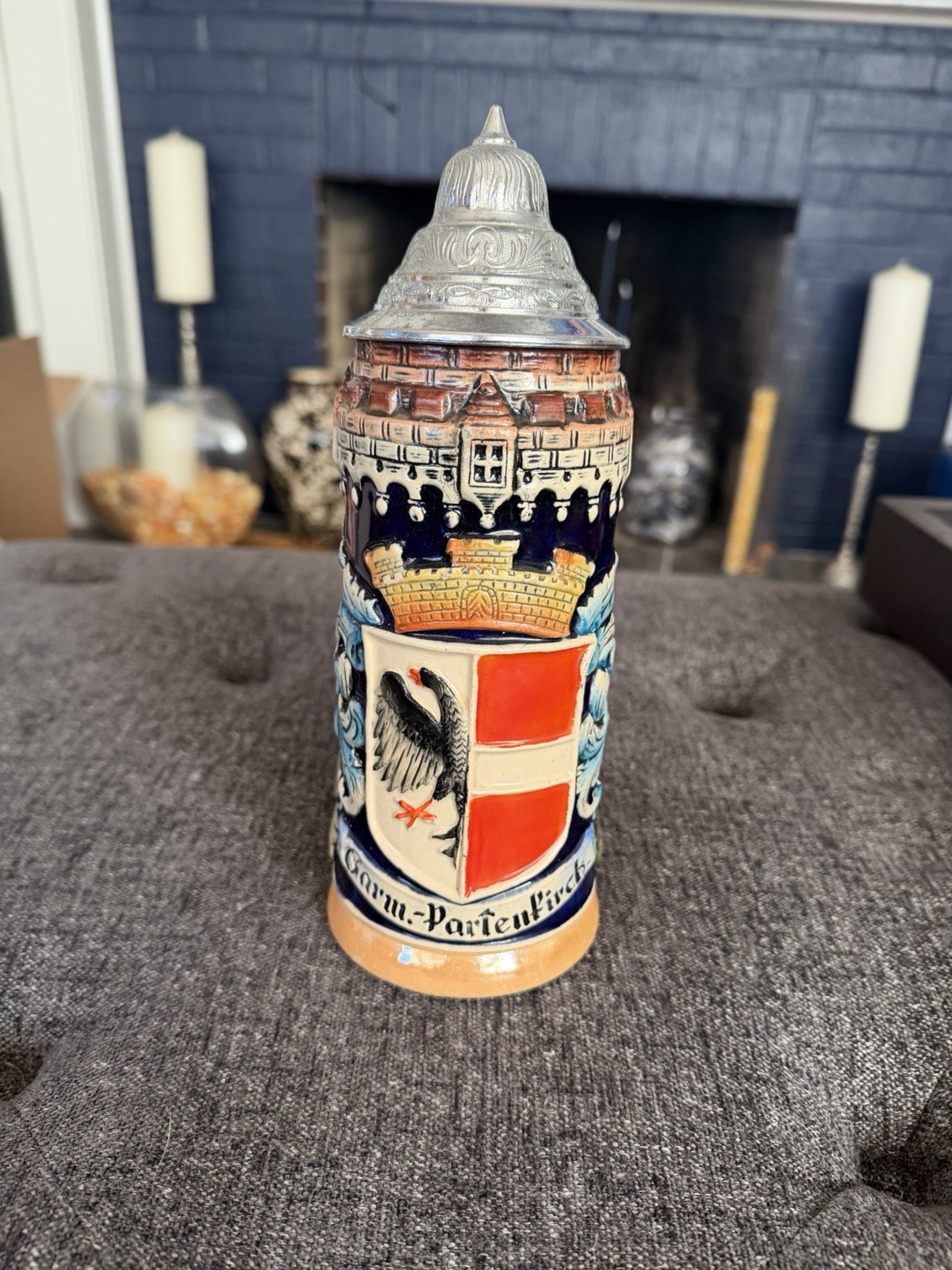 Vintage King Werk German Beer Stein Text Garm.-Partenkirchen Made In Germany Vintage King Werk German Beer Stein Text Garm.-Partenkirchen Made In Germany