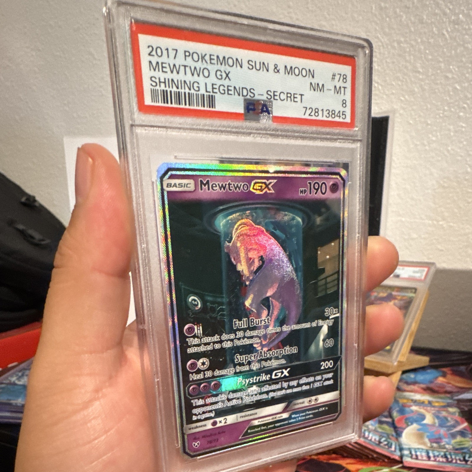 2017 Pokemon Shining Legends Mewtwo GX Secret Rare Holo 78/73 PSA 8