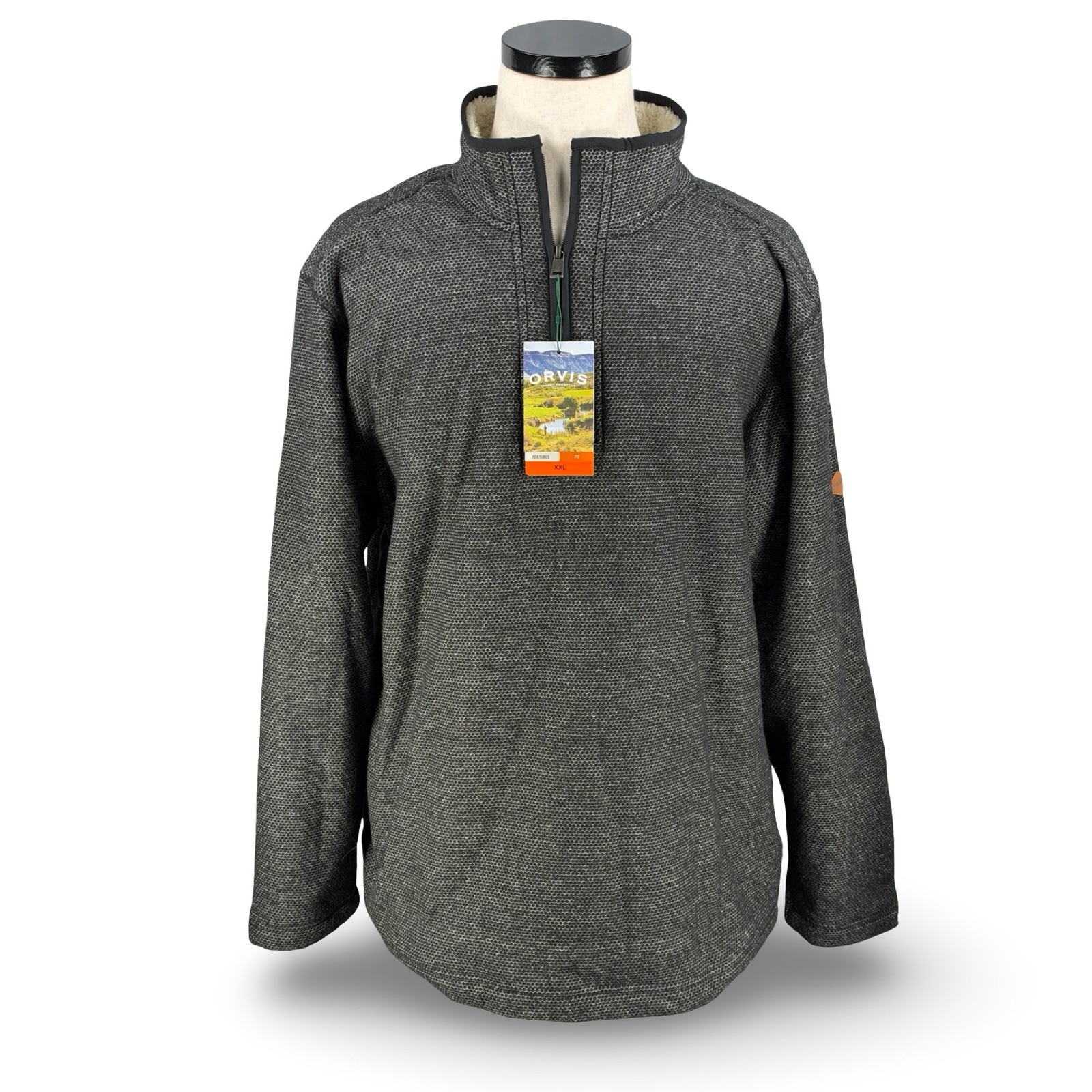 Orvis Classic Collection Mens XXL 1/4 Zip Pullover Gray Textured Sherpa Lined