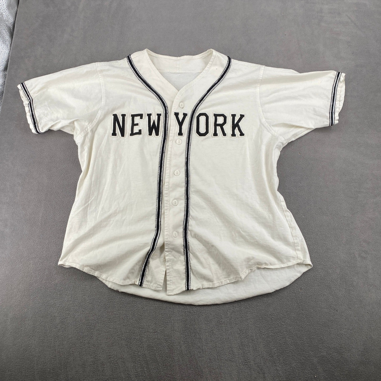 Vintage Style New York Baseball Jersey Cream Button Up Short Sleeve Shirt XL Vintage Style New York Baseball Jersey Cream Button Up Short Sleeve Shirt XL