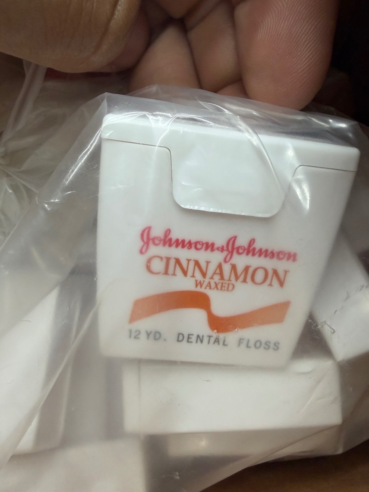 Vtg Johnson & Johnson Cinnamon Waxed Dental Floss 144 packs, 12 YDs each pack Vtg Johnson & Johnson Cinnamon Waxed Dental Floss 144 packs, 12 YDs each pack
