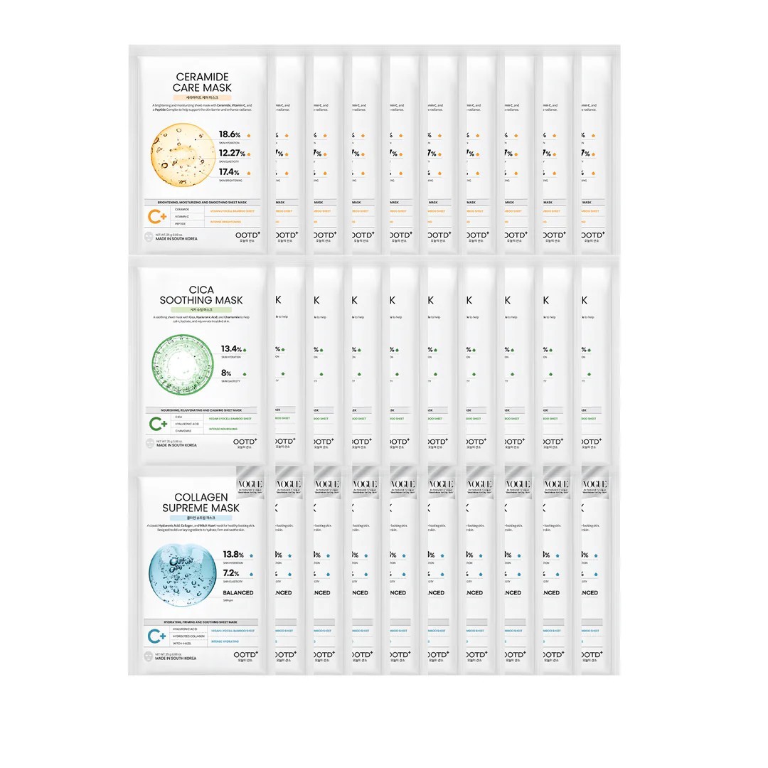 NEW - OOTD Hydrating Soothing Essence Sheet Vegan Face Masks - Set of 30