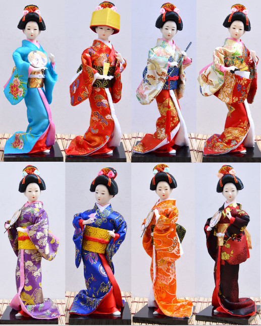 Oriental Japanese Brocade Kimono Kabuki Doll Geisha Figure Figurine Statue Decor