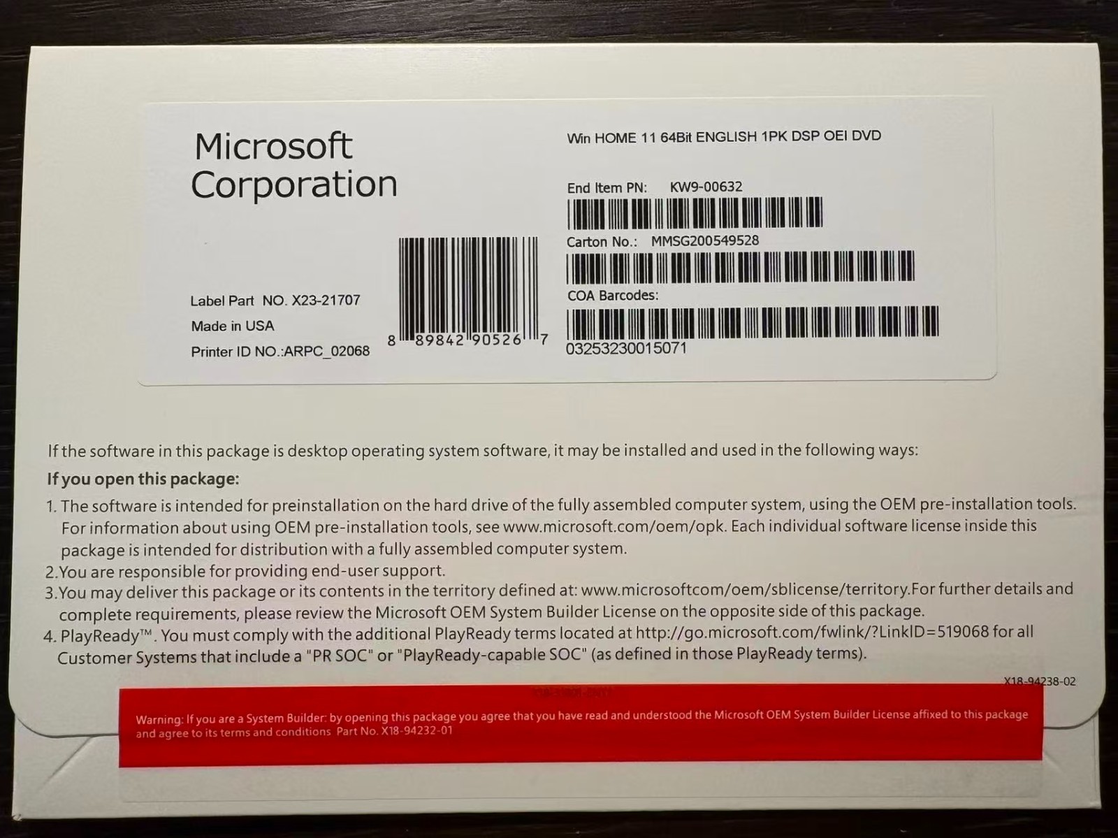 Microsoft Windows 11 Home 64 bit DVD+KEY Microsoft Windows 11 Home 64 bit DVD+KEY