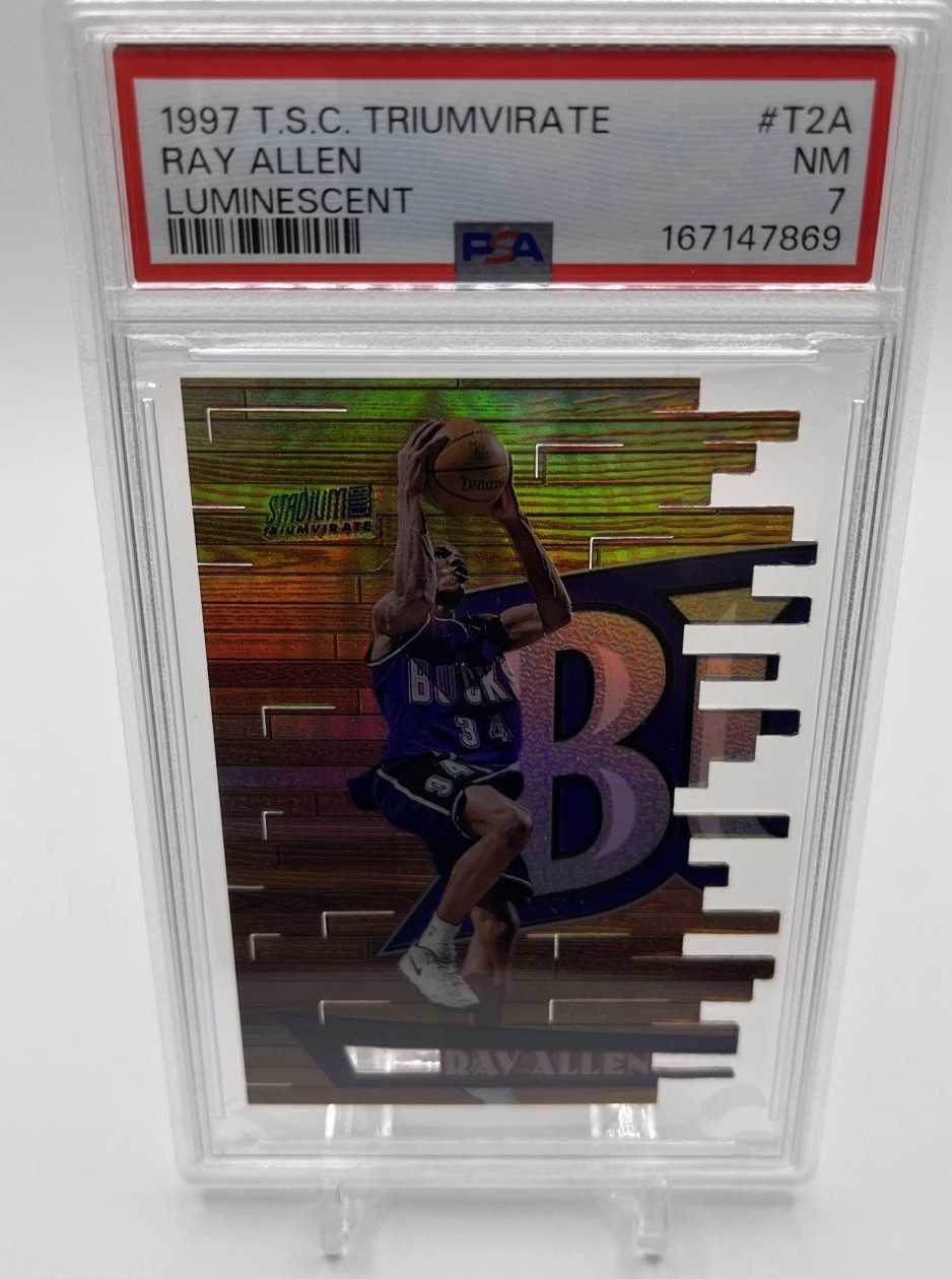 1997-98 Topps Stadium Club - Triumvirate Ray Allen #T2A Luminescent PSA 7 1997-98 Topps Stadium Club - Triumvirate Ray Allen #T2A Luminescent PSA 7