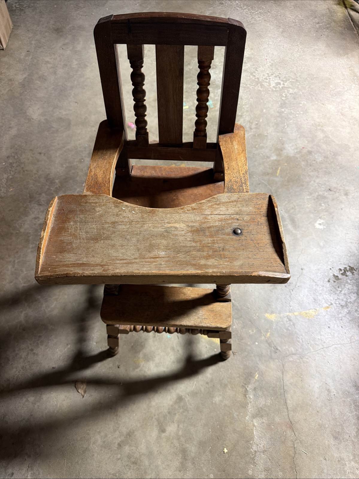 Antique Wooden Handmade Baby High Chair Leather Seat Antique Wooden Handmade Baby High Chair Leather Seat