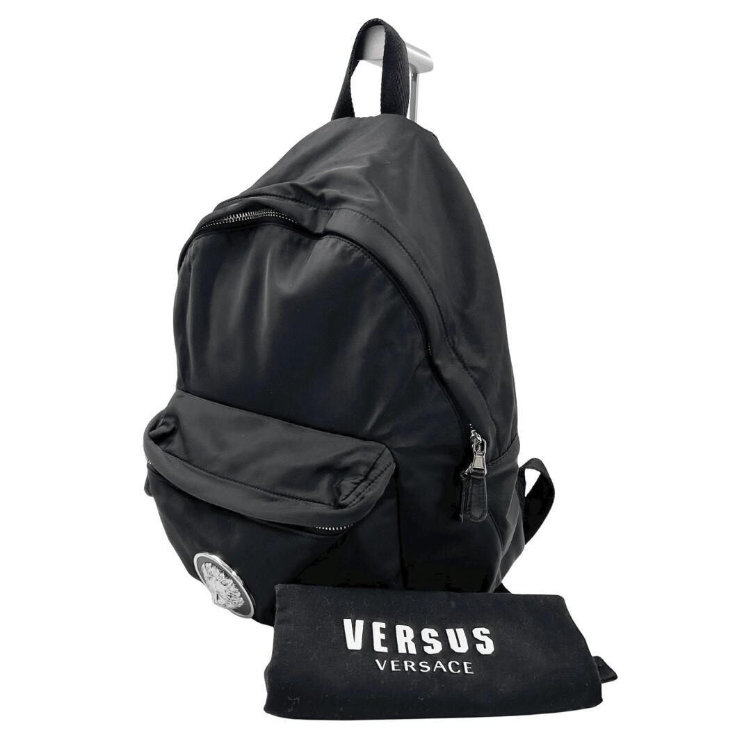Versus Versace Black Nylon Backpack Lion Head Emblem Dust Bag 30cm x 25cm x 12cm