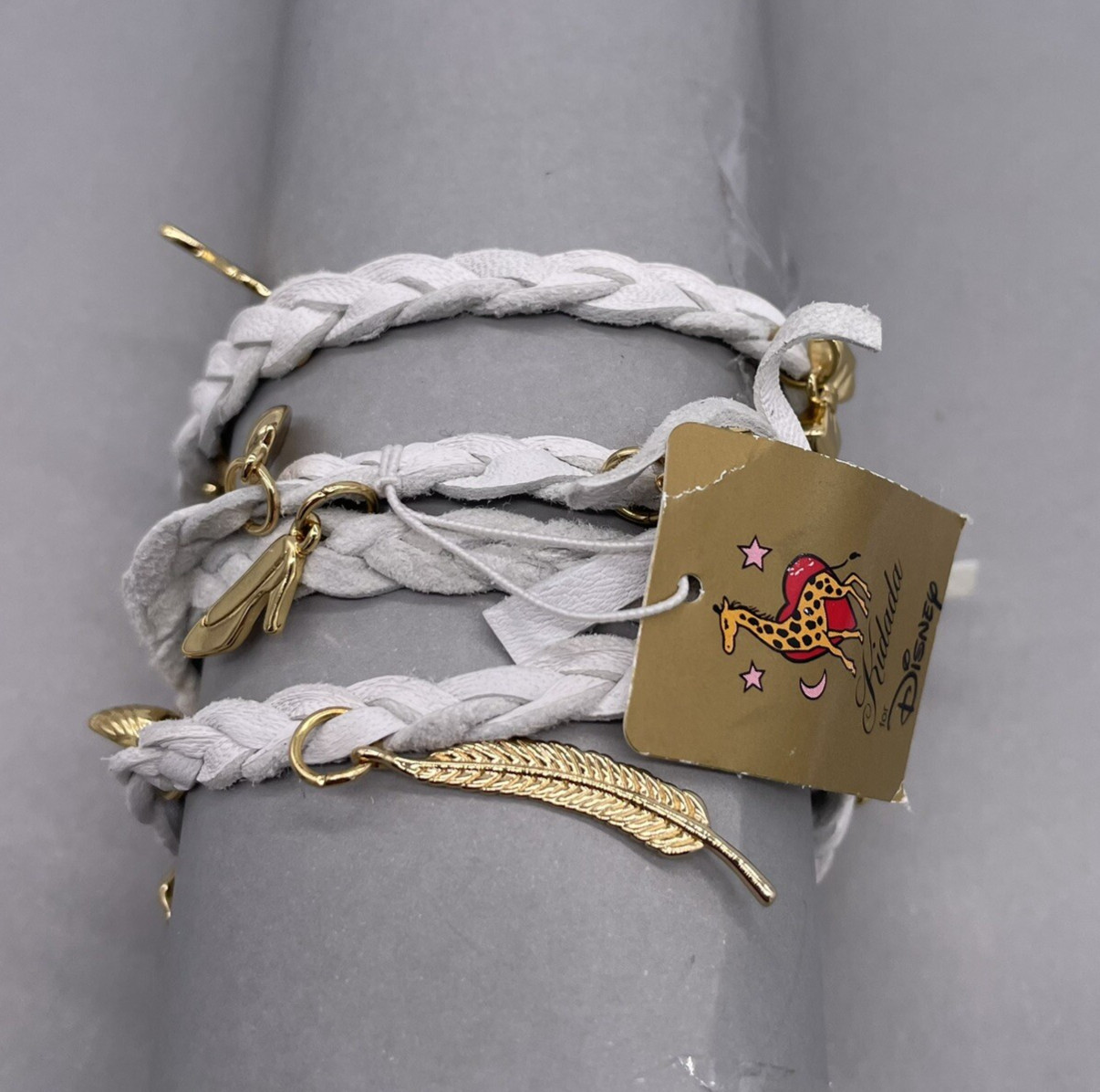 Kidada X Disney Couture Princess Charm Wrap Bracelet White Leather Gold NEW Kidada X Disney Couture Princess Charm Wrap Bracelet White Leather Gold NEW