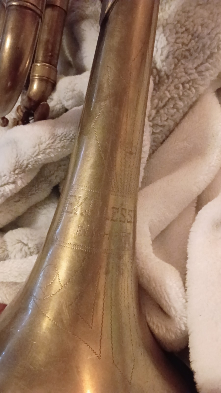 E. K. Blessing Trumpet Matte Brass Finish Serial Number 29091 Vintage 1935 E. K. Blessing Trumpet Matte Brass Finish Serial Number 29091 Vintage 1935