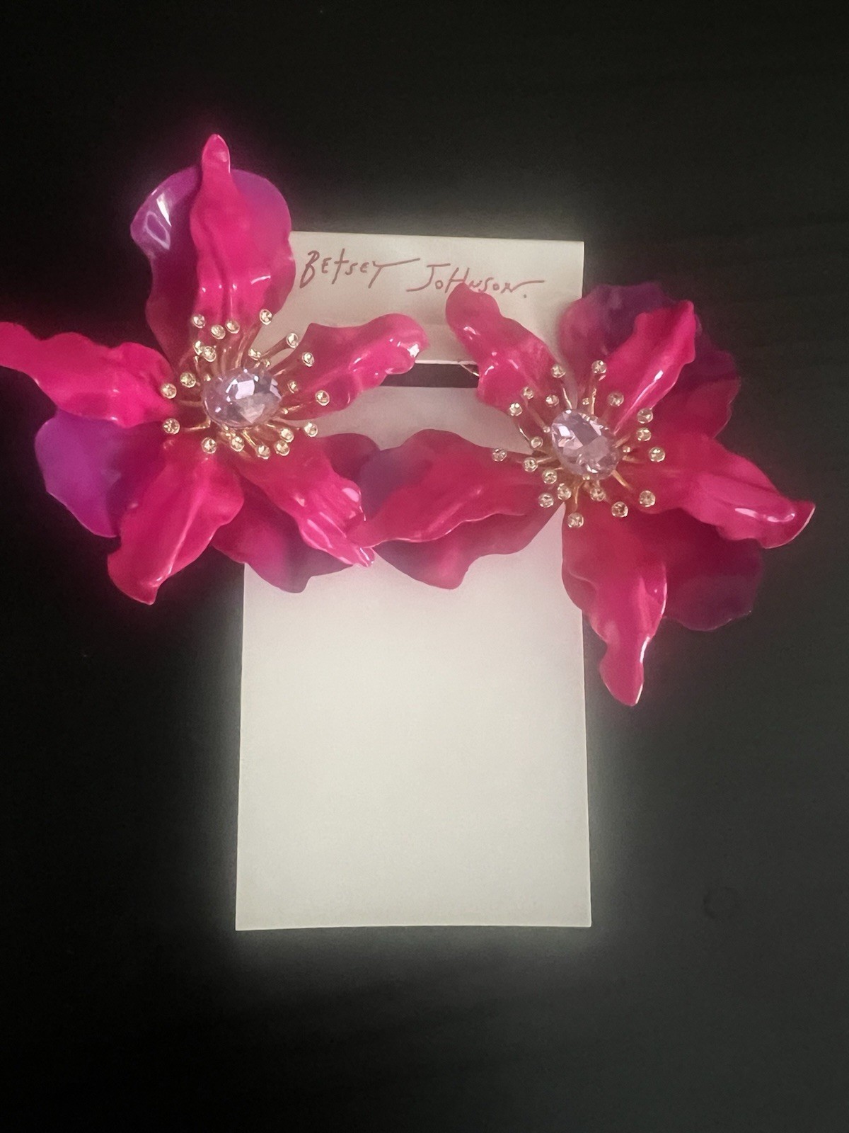 Betsey Johnson Garden Floral Orchard Earrings - Huge Hot Pink (Hard to Find)