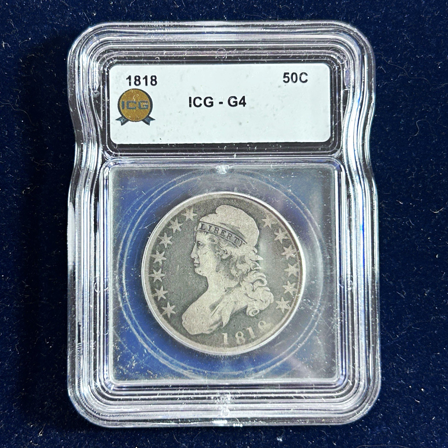 1818 Capped Bust Half Dollar 50C, ICG G4 1818 Capped Bust Half Dollar 50C, ICG G4