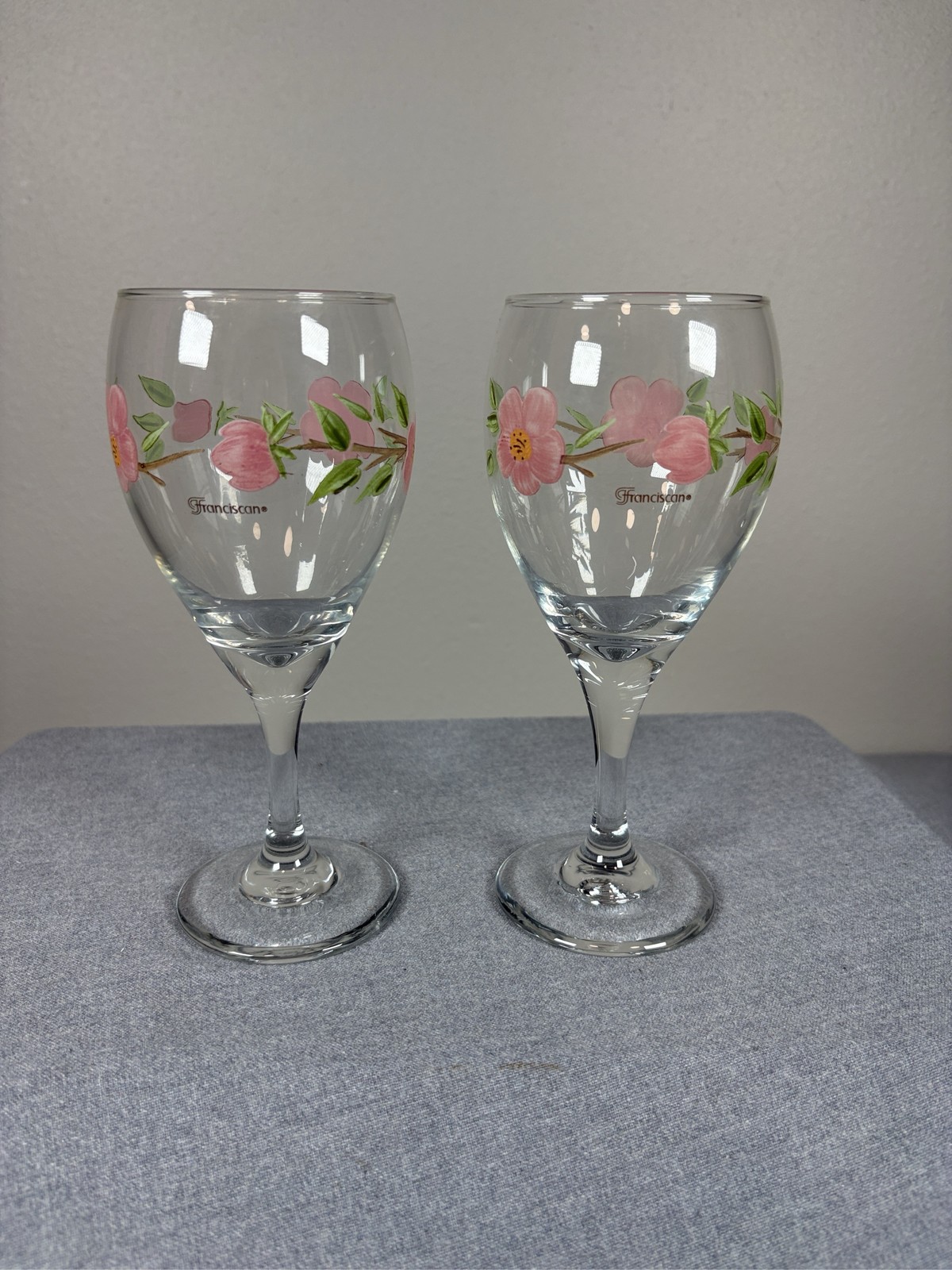 2 Franciscan Desert Rose Wine Goblets Hand Painted Floral Glass Stemware 2 Franciscan Desert Rose Wine Goblets Hand Painted Floral Glass Stemware