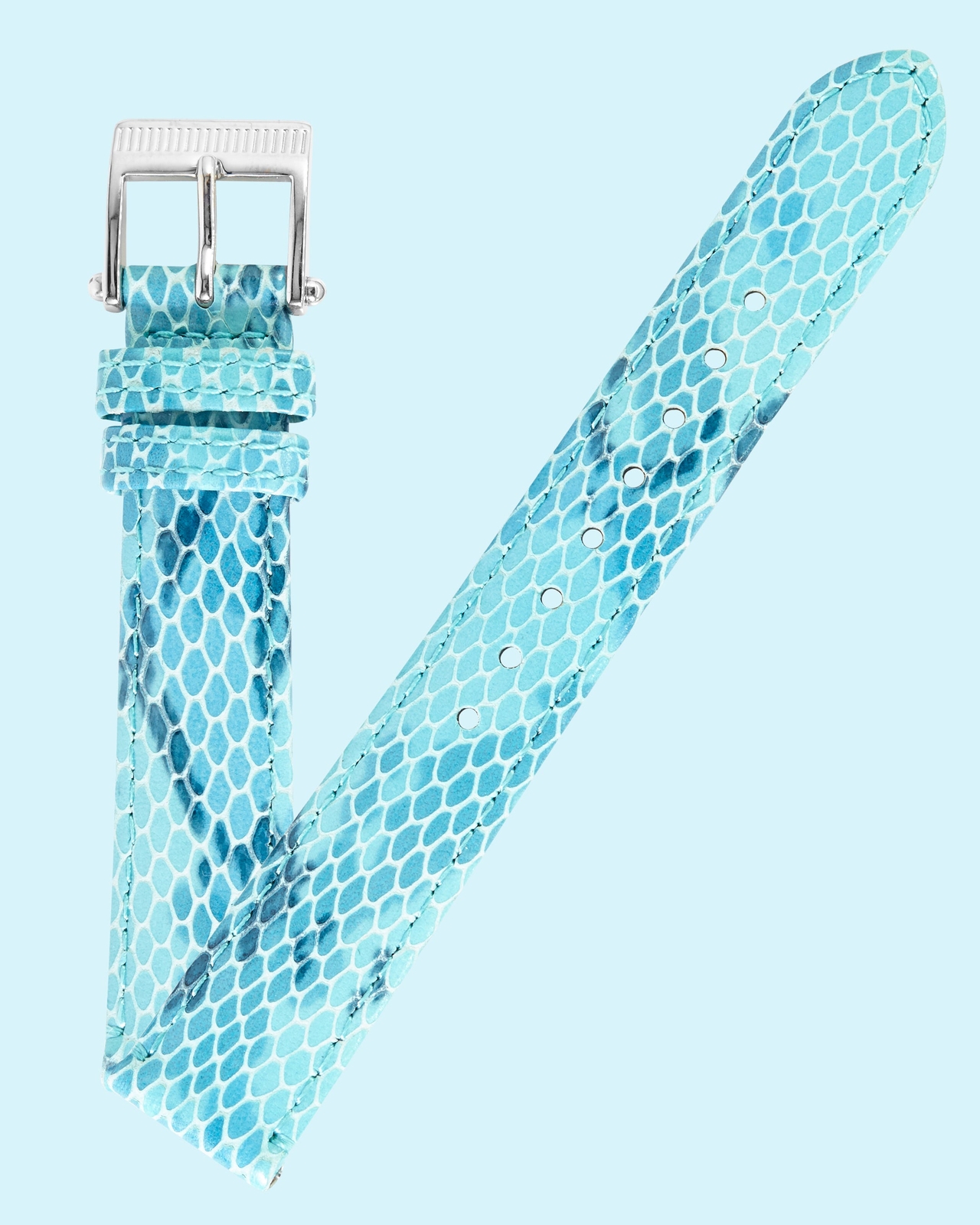 Ecclissi 16mm x 14mm Light Blue Leather Snakeskin Grain Strap original Buckle Ecclissi 16mm x 14mm Light Blue Leather Snakeskin Grain Strap original Buckle