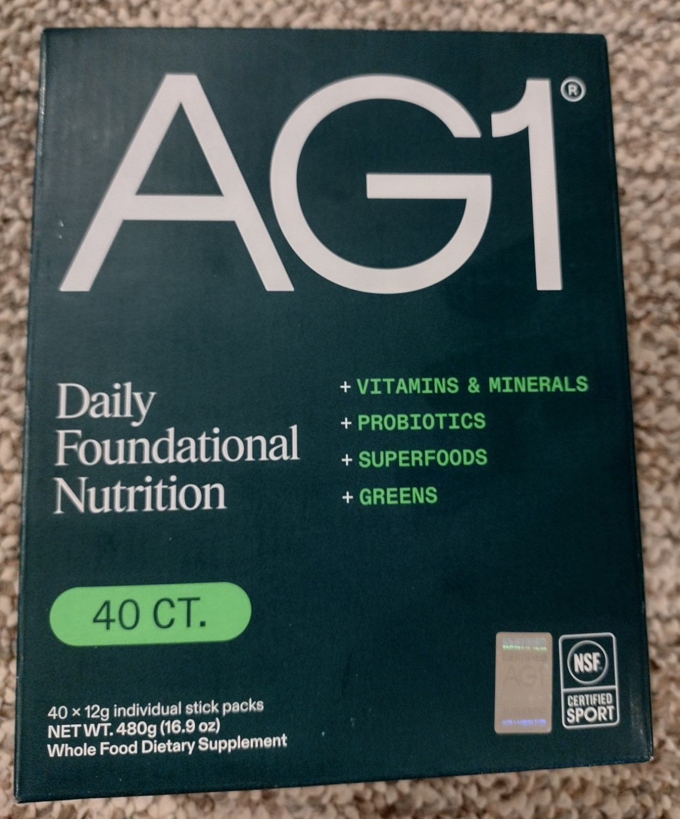 AG1, Greens, Daily Foundational Nutrition, Packet, 40 CT, Sealed Box, EXP 05/26