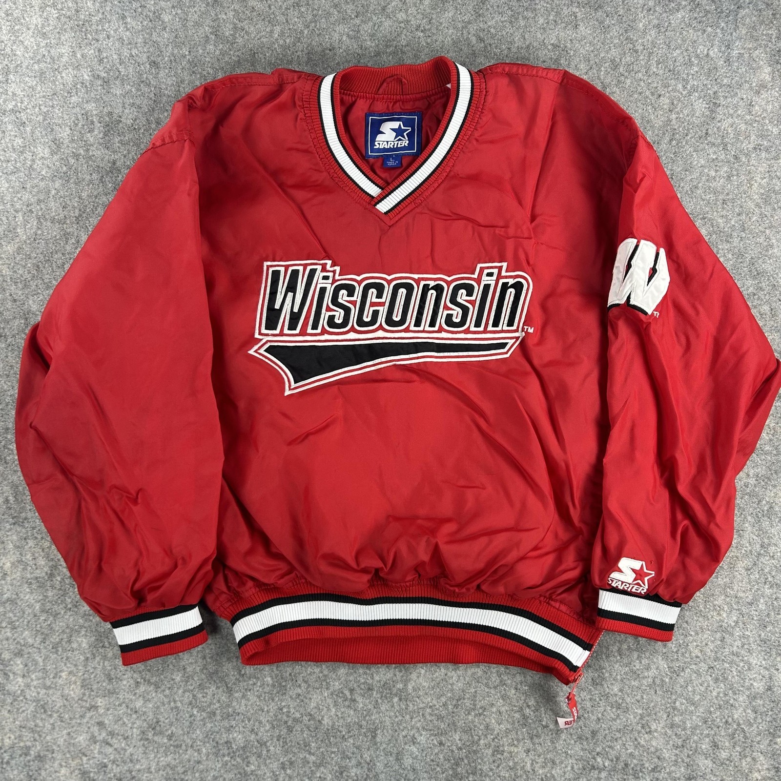 Vintage Wisconsin Badgers Starter Jacket Mens Large Red Pullover NCAA Logo VTG