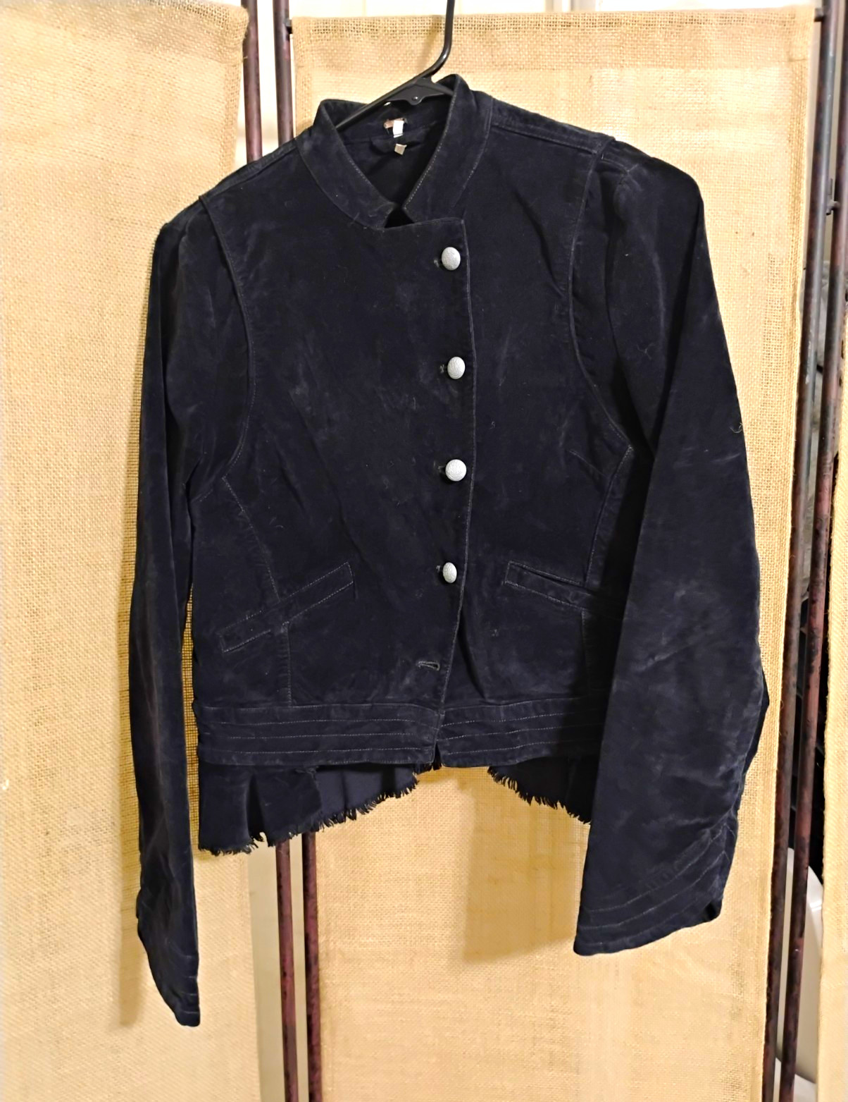 Free People Women’s XS Black Button-Front Fringe Hem Jacket w/ Pockets