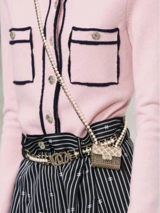 Chanel B21S Runway Micro PEARL Bag Metal Long Necklace