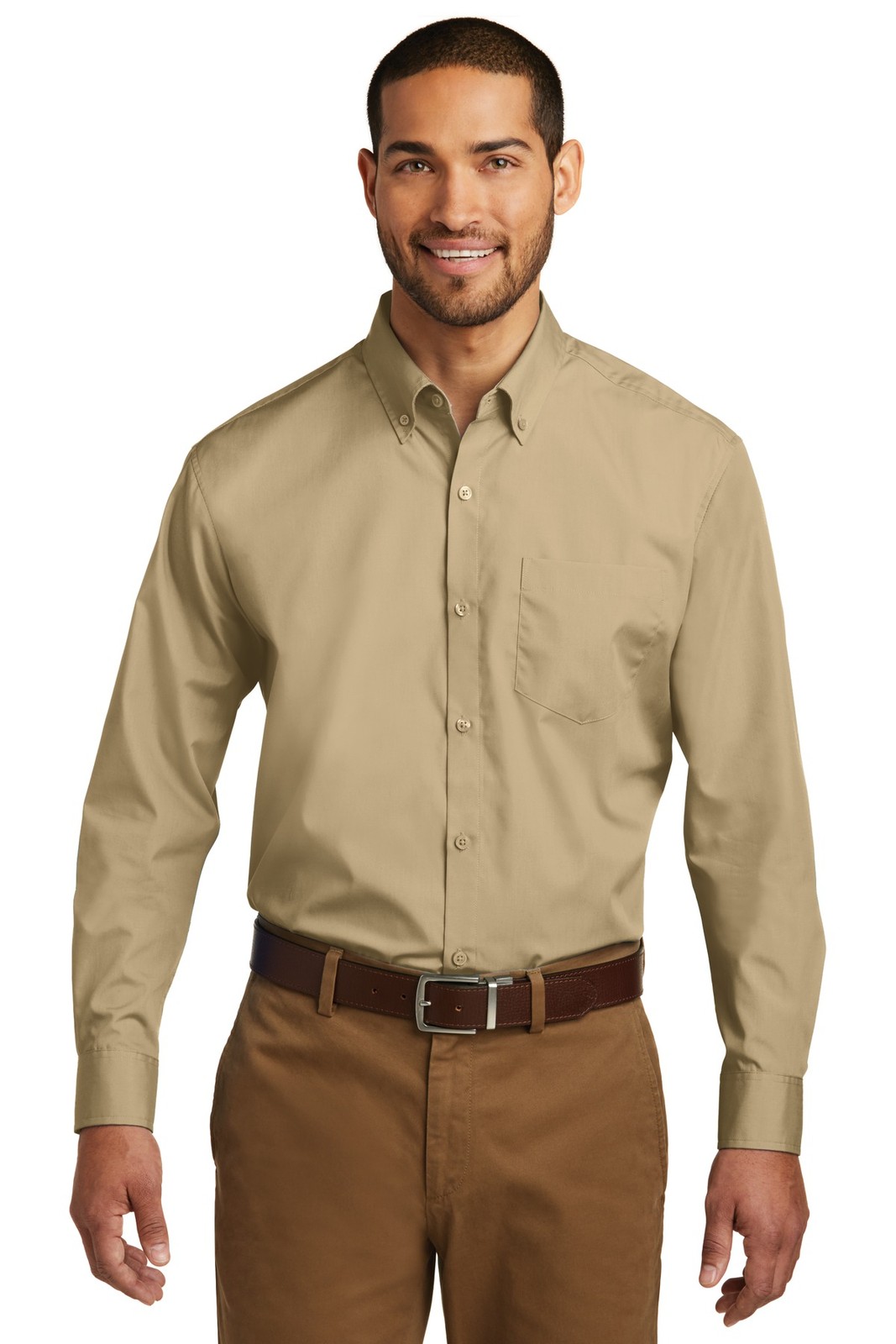 Port Authority W100 Men Easy Care Long Sleeve Carefree Poplin Pocket Dress Shirt