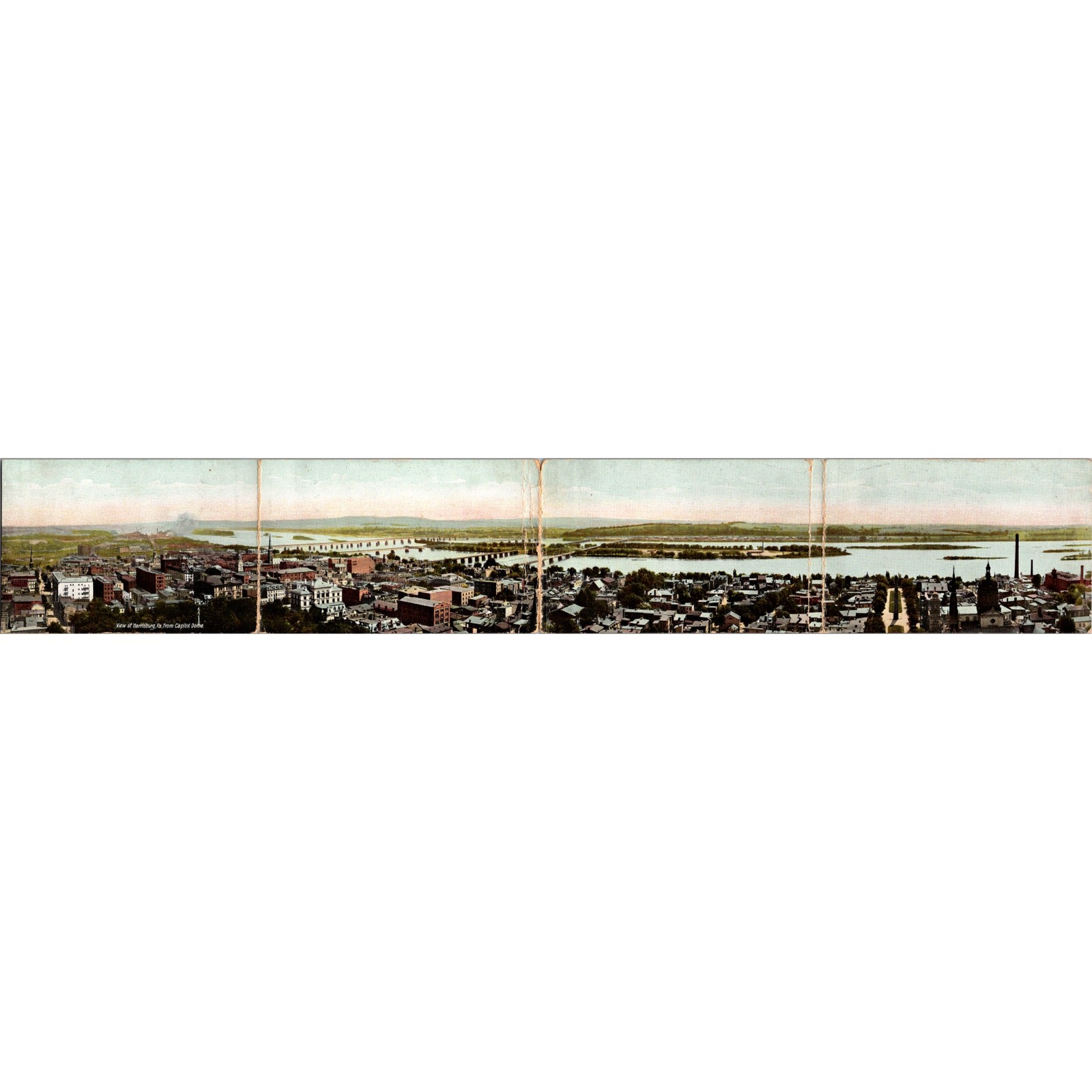 Cityscape 1908 Across A Body Of Water Vintage Fold-Out Panorama Postcard SP8-20