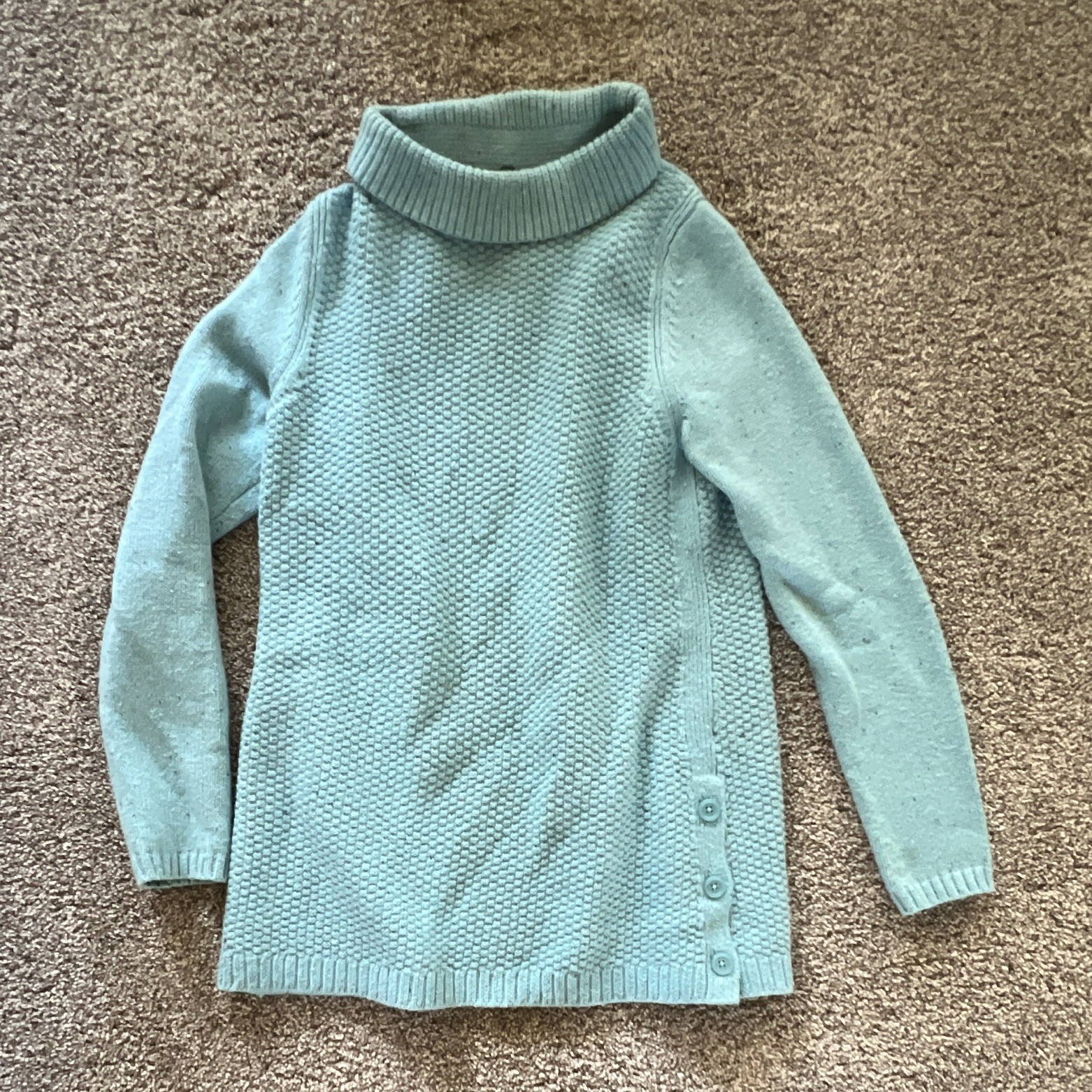 Talbots Women\'s S Blue Solid Turtleneck Long Sleeve Button Knit Sweater Talbots Women\'s S Blue Solid Turtleneck Long Sleeve Button Knit Sweater