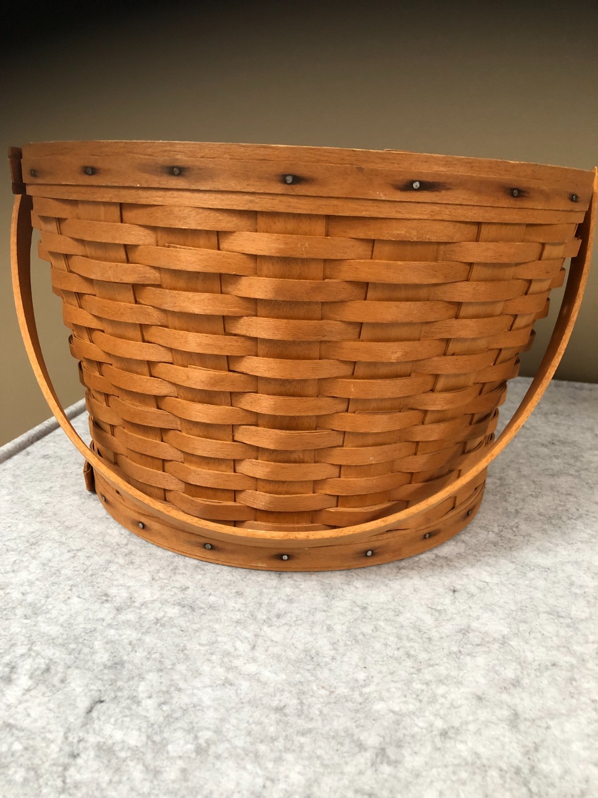 Vintage 1996 Longaberger Sewing Basket Solid Bottom 1 Swinging Handle 13.5