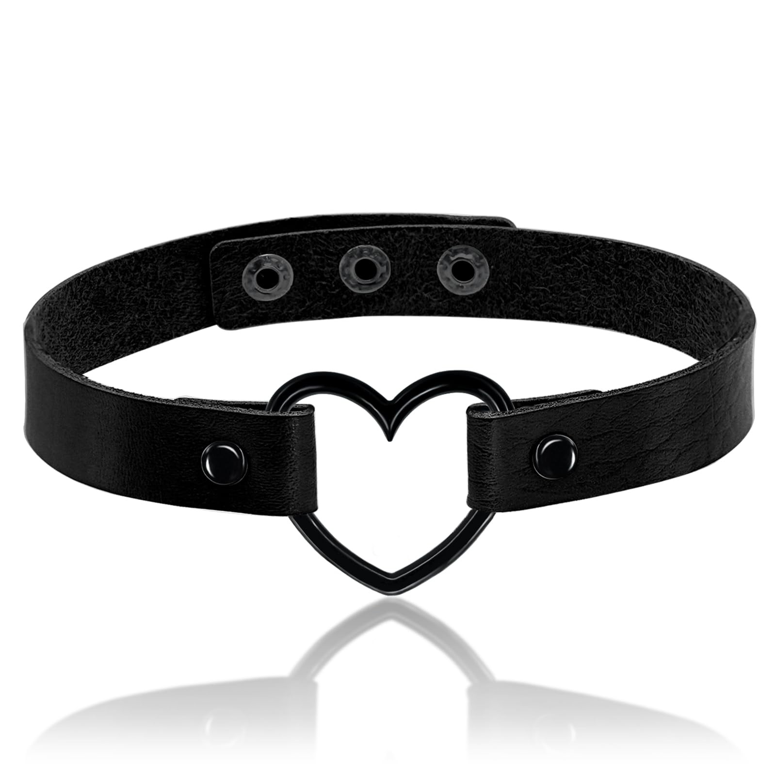 Black Heart Leather Chokers Adjustable Gothic Heart Punk Choker Necklaces Got...