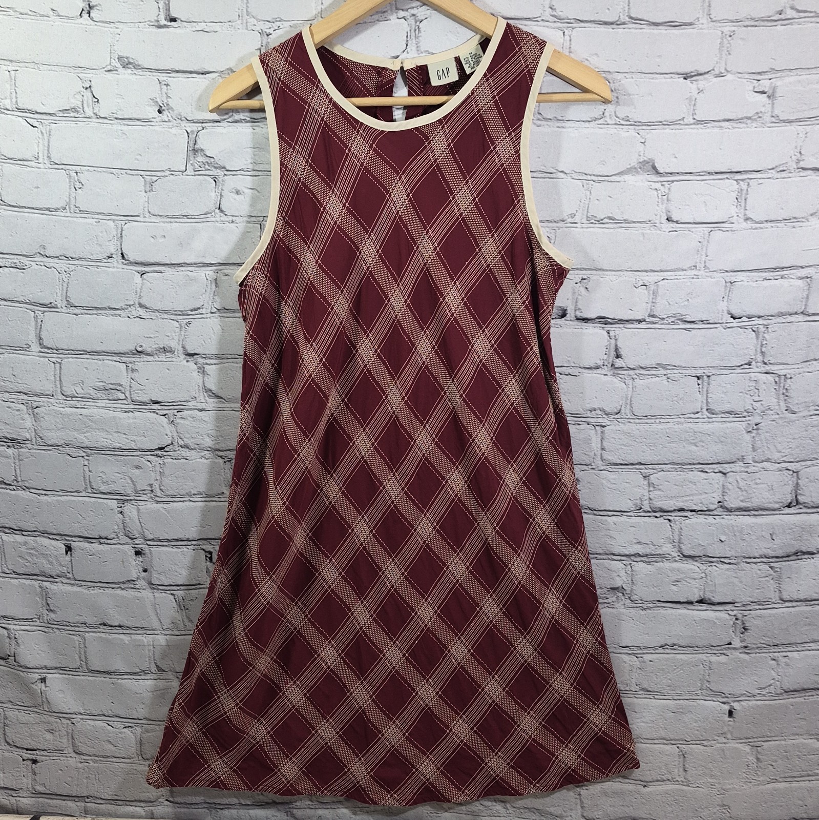 Vtg 90s Gap Plaid Mini Dress Womens Sz M Sleeveless Burgundy Academia Clueless