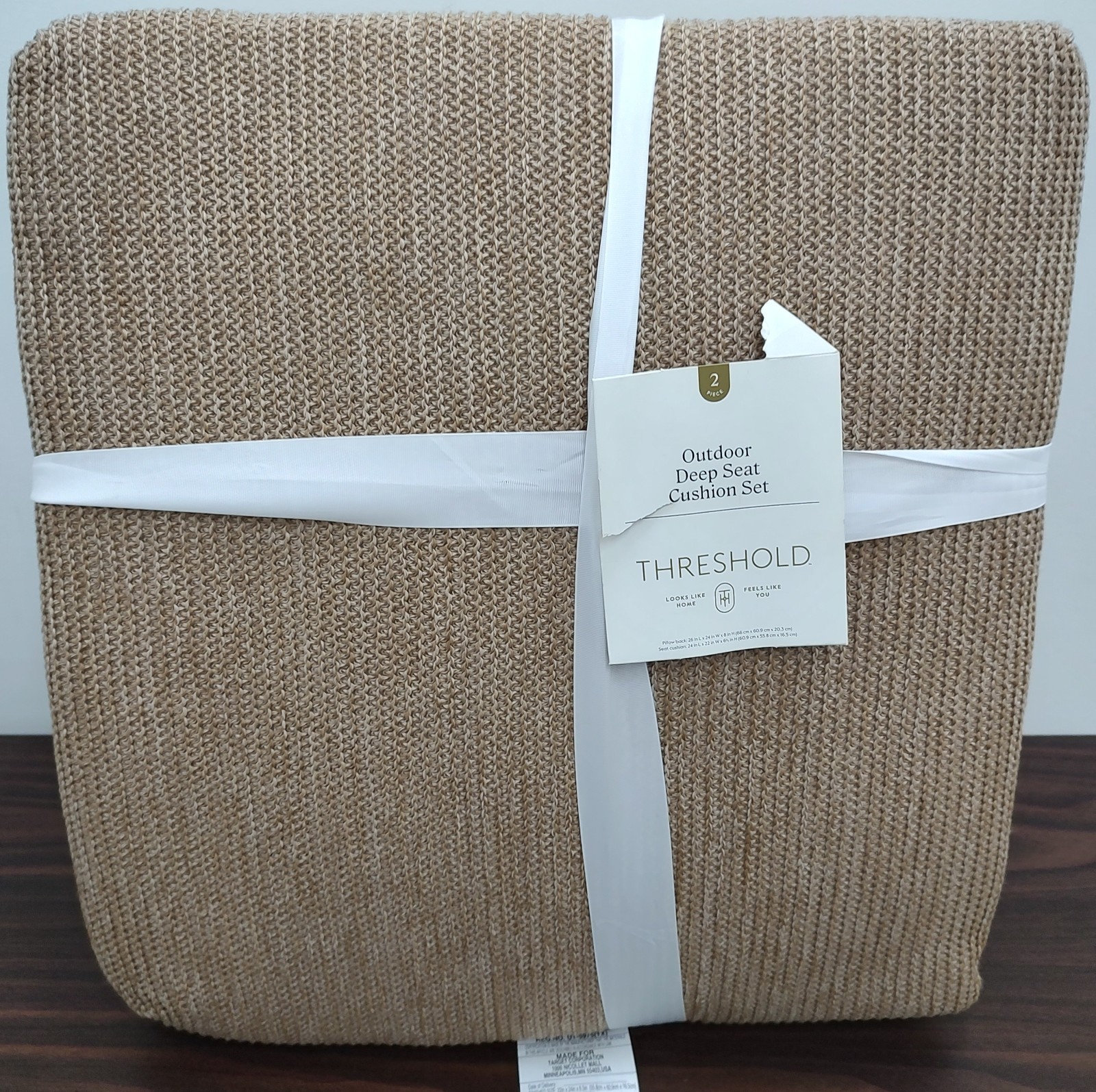 LPN - Threshold 2pc Faux Natural Weave Deep Seat Outdoor Cushion Set - Tan