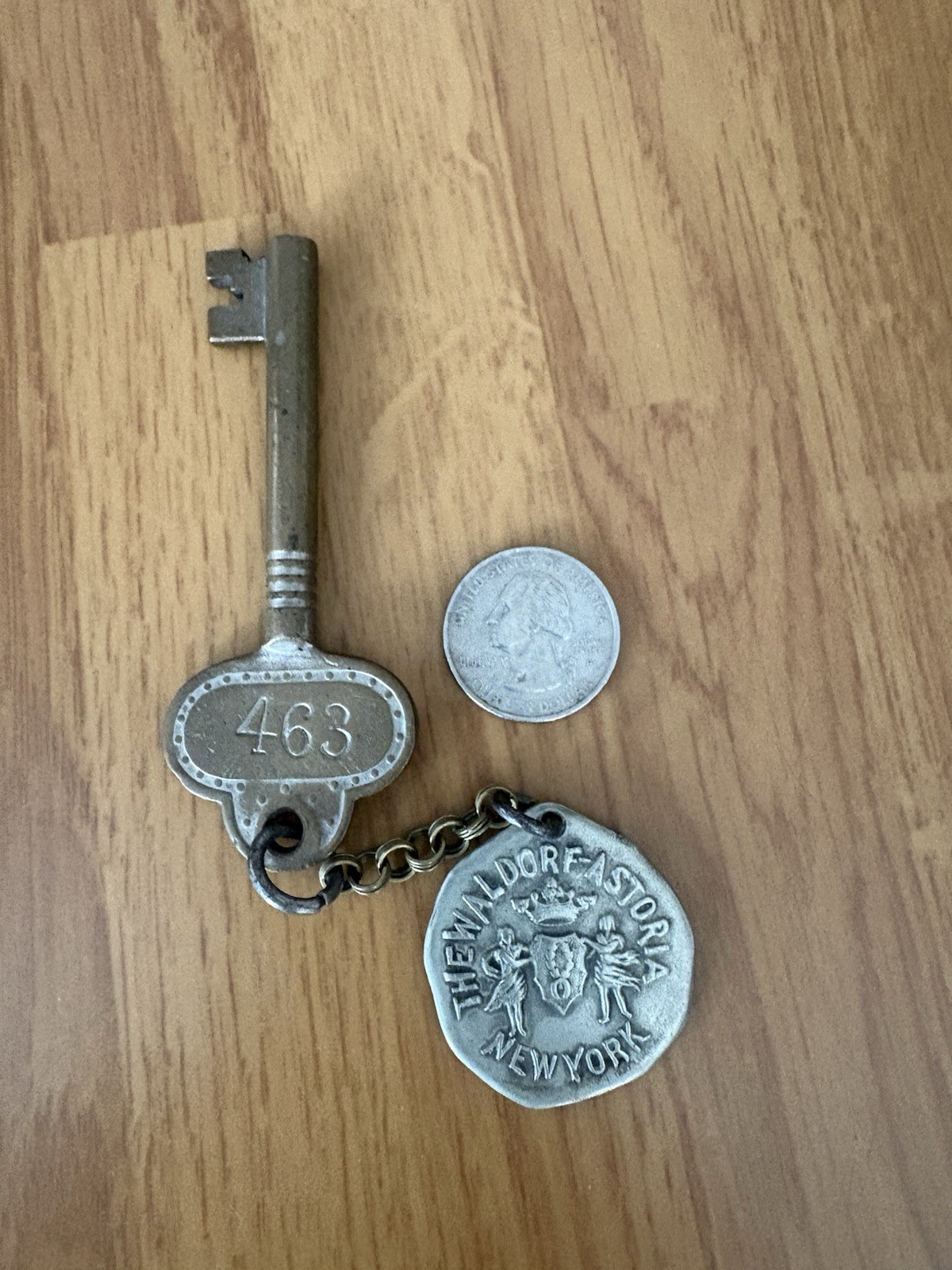Rare Antique Waldorf Astoria Room #463 Key And Silver Fob