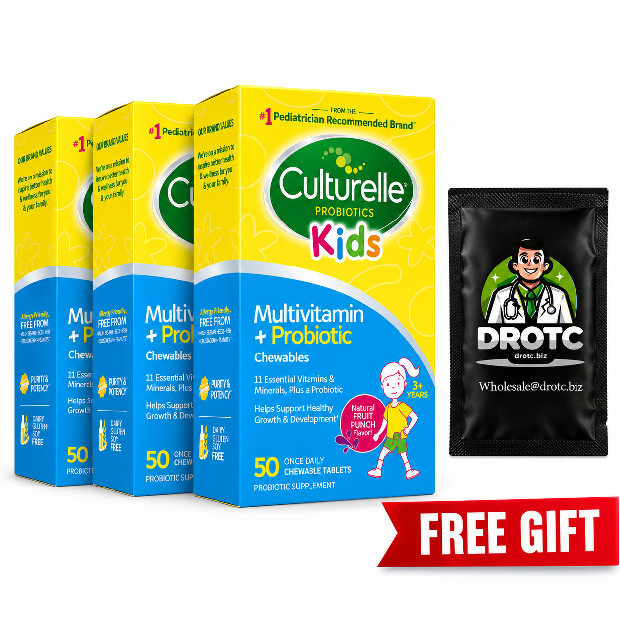 Culturelle Kids Multivitamin Probiotic 50 3Pack + Free DR OTC Eye Wipe EXP12/26